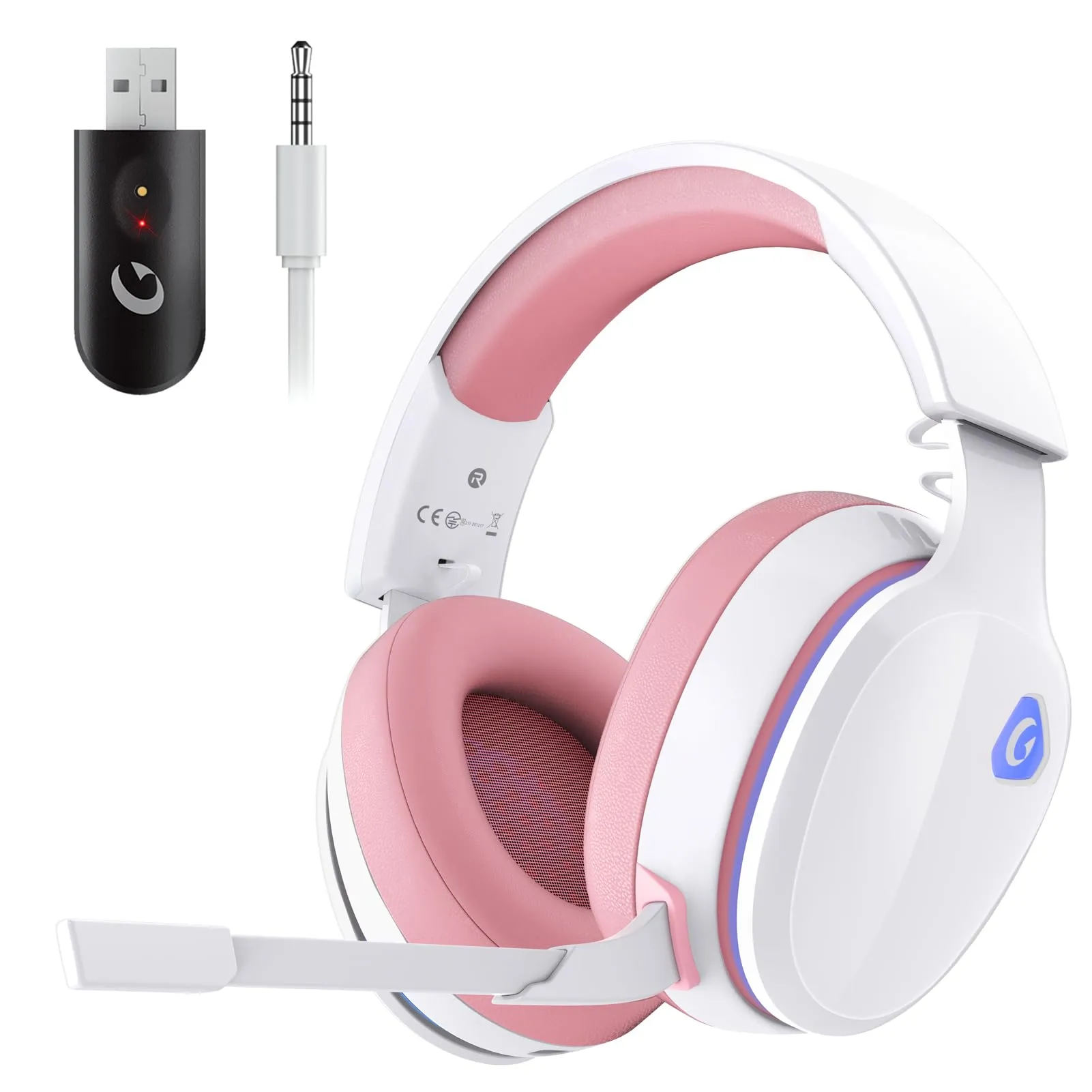 2.4GHz Wireless Gaming Headset for PC, PS4, PS5, Mac, Nintendo Switch, Bluetooth 5.2 Gaming Headphones with Noise Canceling Microphone, Stereo Sound, ONLY 3.5mm Wired Mode for Xbox Series-White