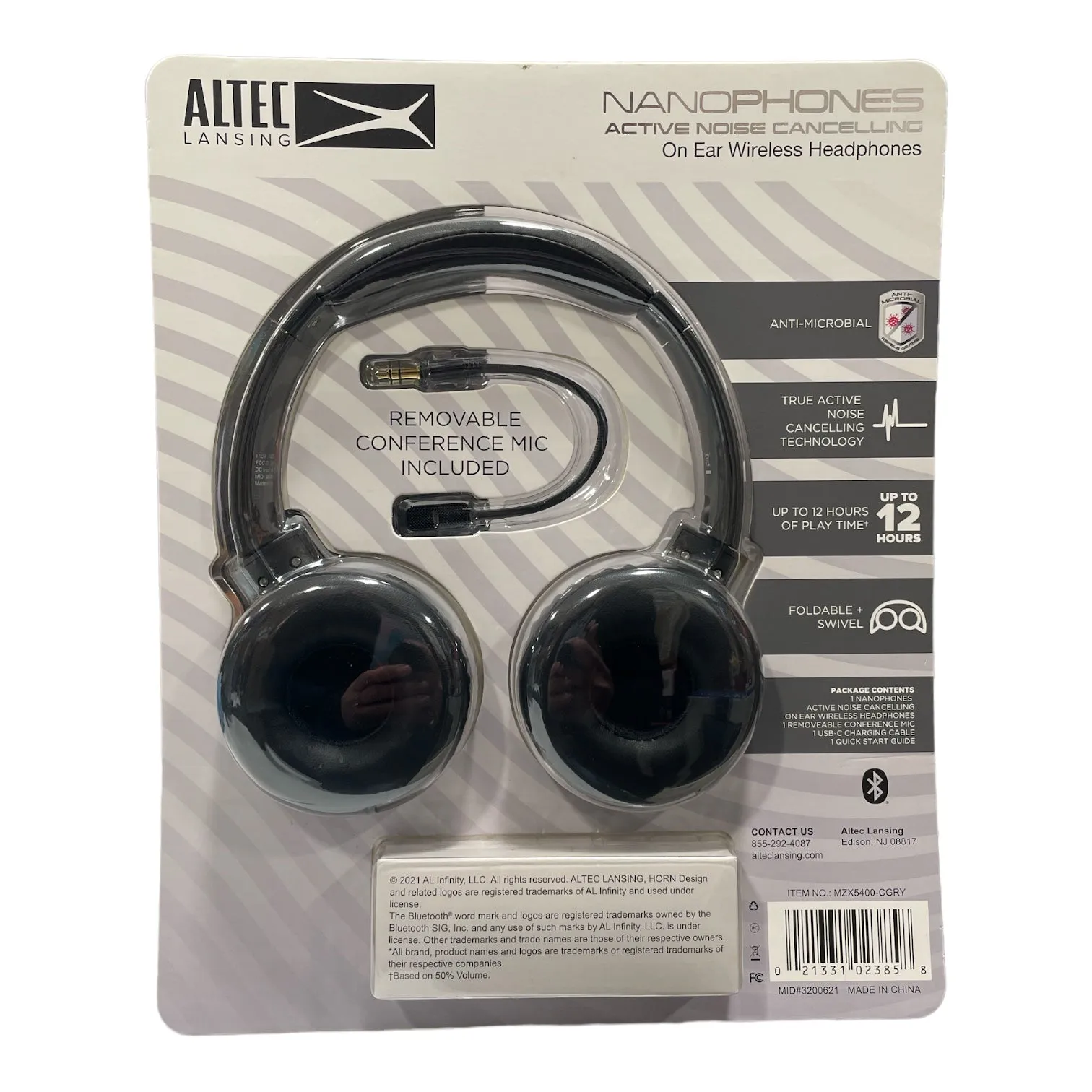 Altec Lansing NanoPhones Active Noise Cancelling On Ear Wireless Headphones