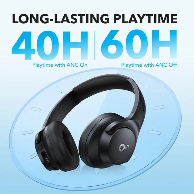 Anker Soundcore Q20i Hybrid Active Noise Cancelling Headphones, Wireless Over-Ear Bluetooth, 40H Long ANC Playtime, Hi-Res Audio, Big Bass, Customize via an App, Transparency Mode (Black)