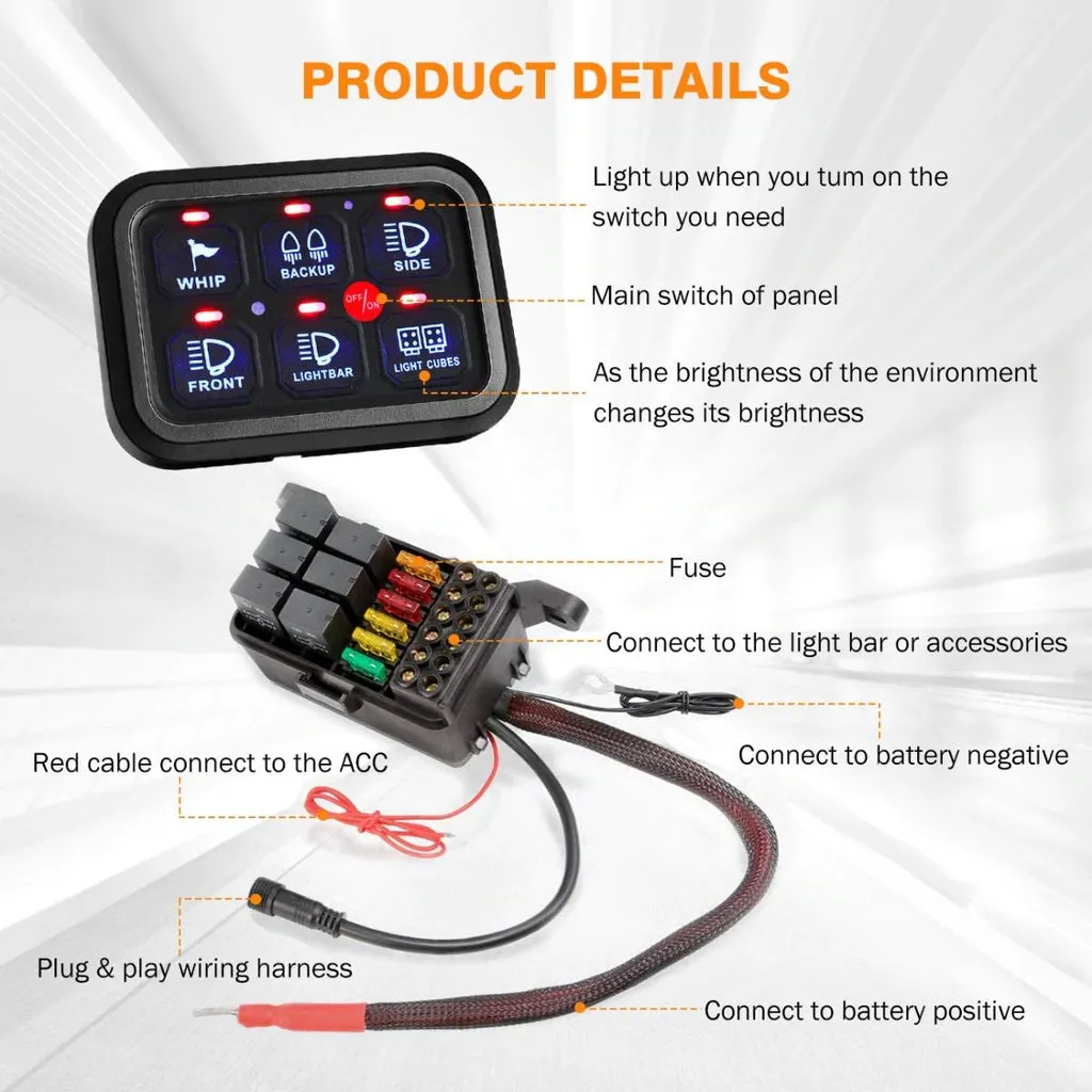 Auxbeam 6 Gang LED Switch Panel Kit