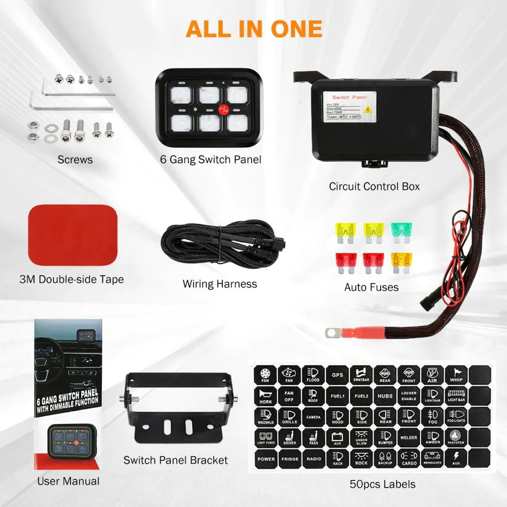 Auxbeam 6 Gang LED Switch Panel Kit