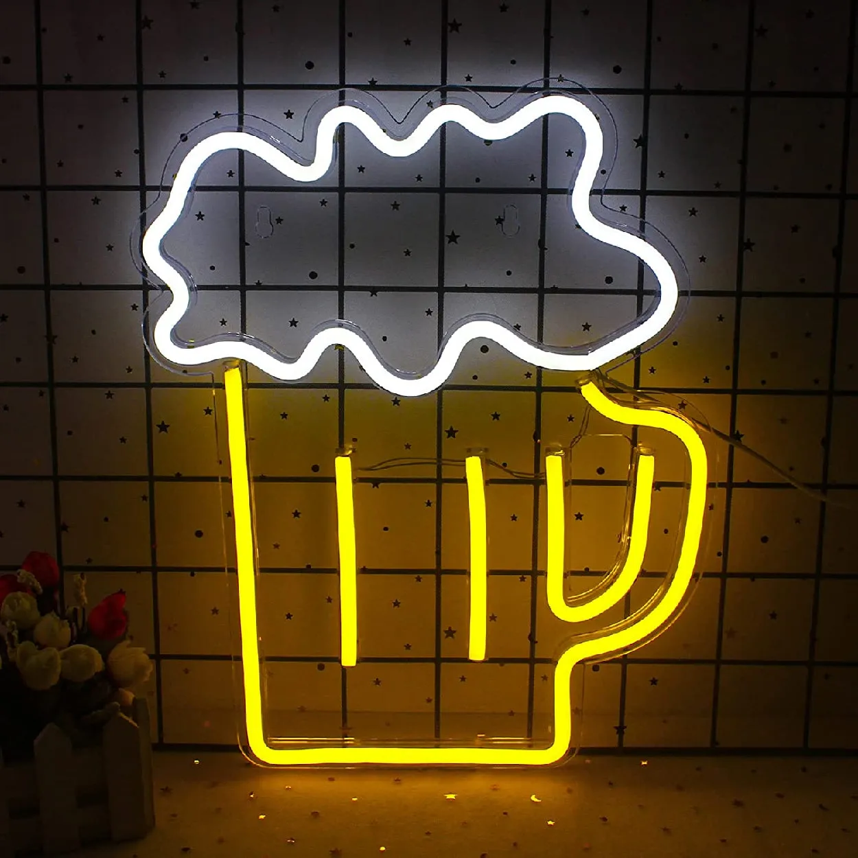 Bar Beer Glass Neon Light Strip for Wall Bar Restaurant Hotels Decoration LED Art Indoor L X H 11 X 13 Inches