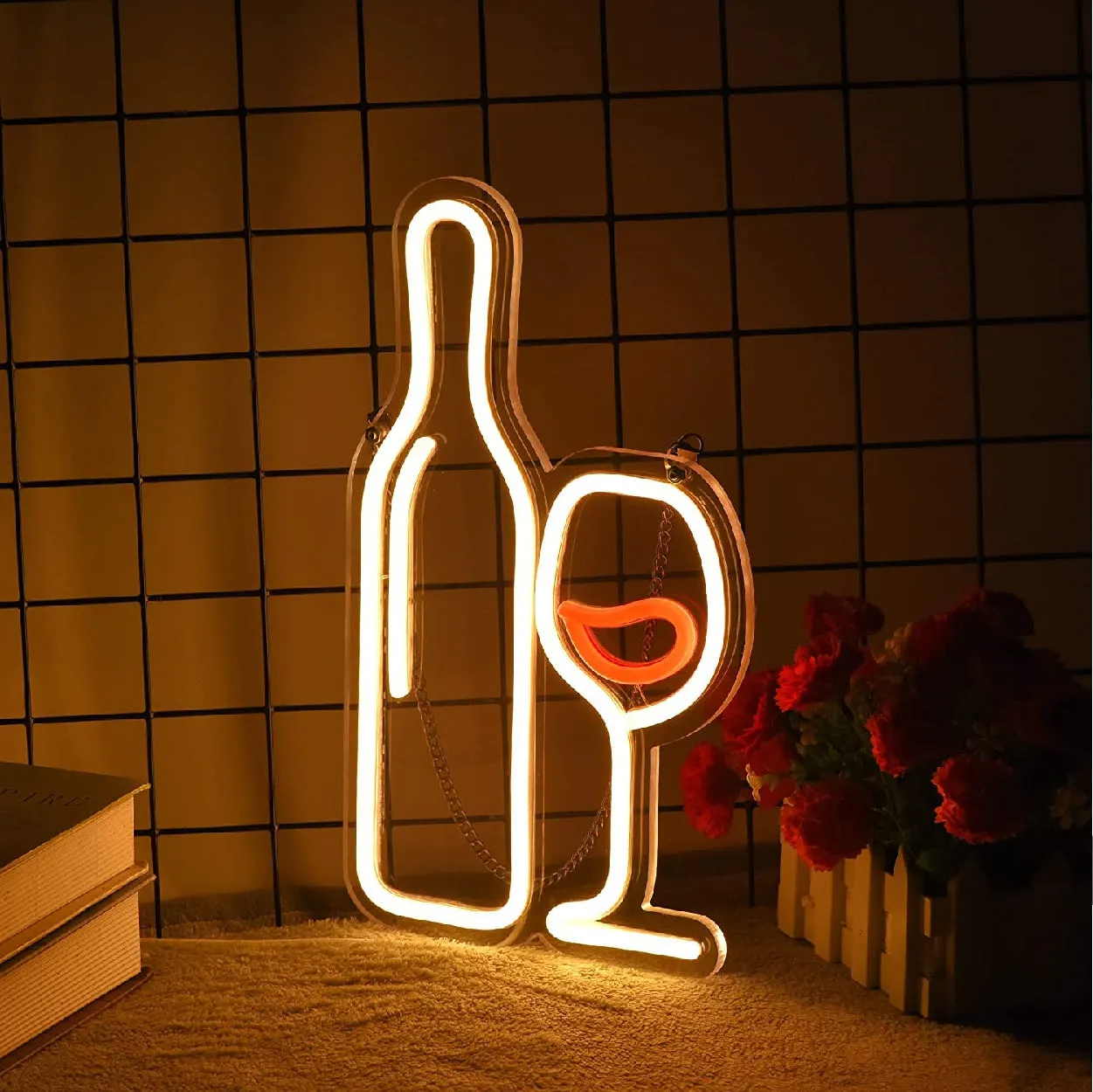 Bottle and Glass Sign Neon Light Strip for Bar Wall Office LED Art Indoor Home Decoration L X H 7.3 X 12 Inches