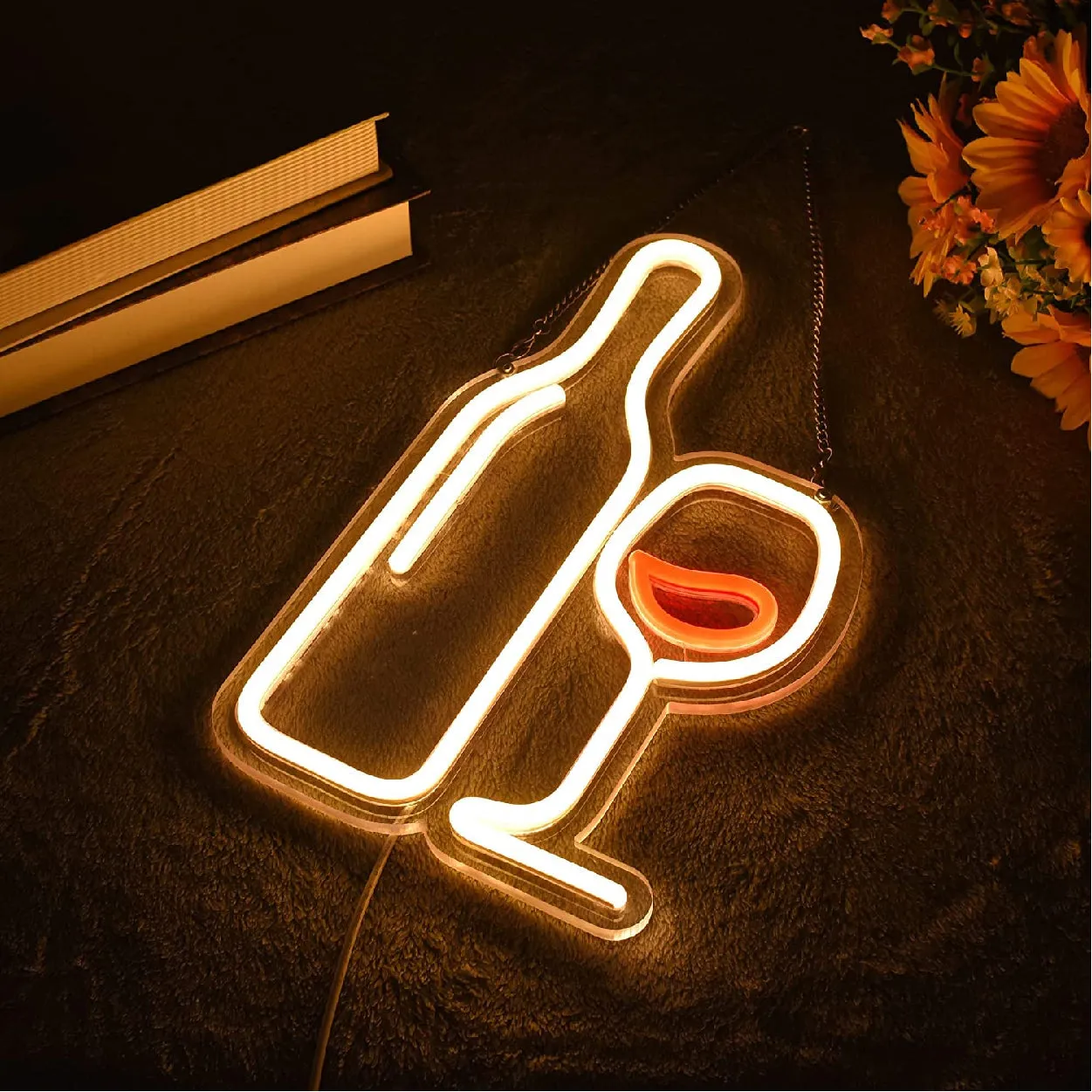 Bottle and Glass Sign Neon Light Strip for Bar Wall Office LED Art Indoor Home Decoration L X H 7.3 X 12 Inches