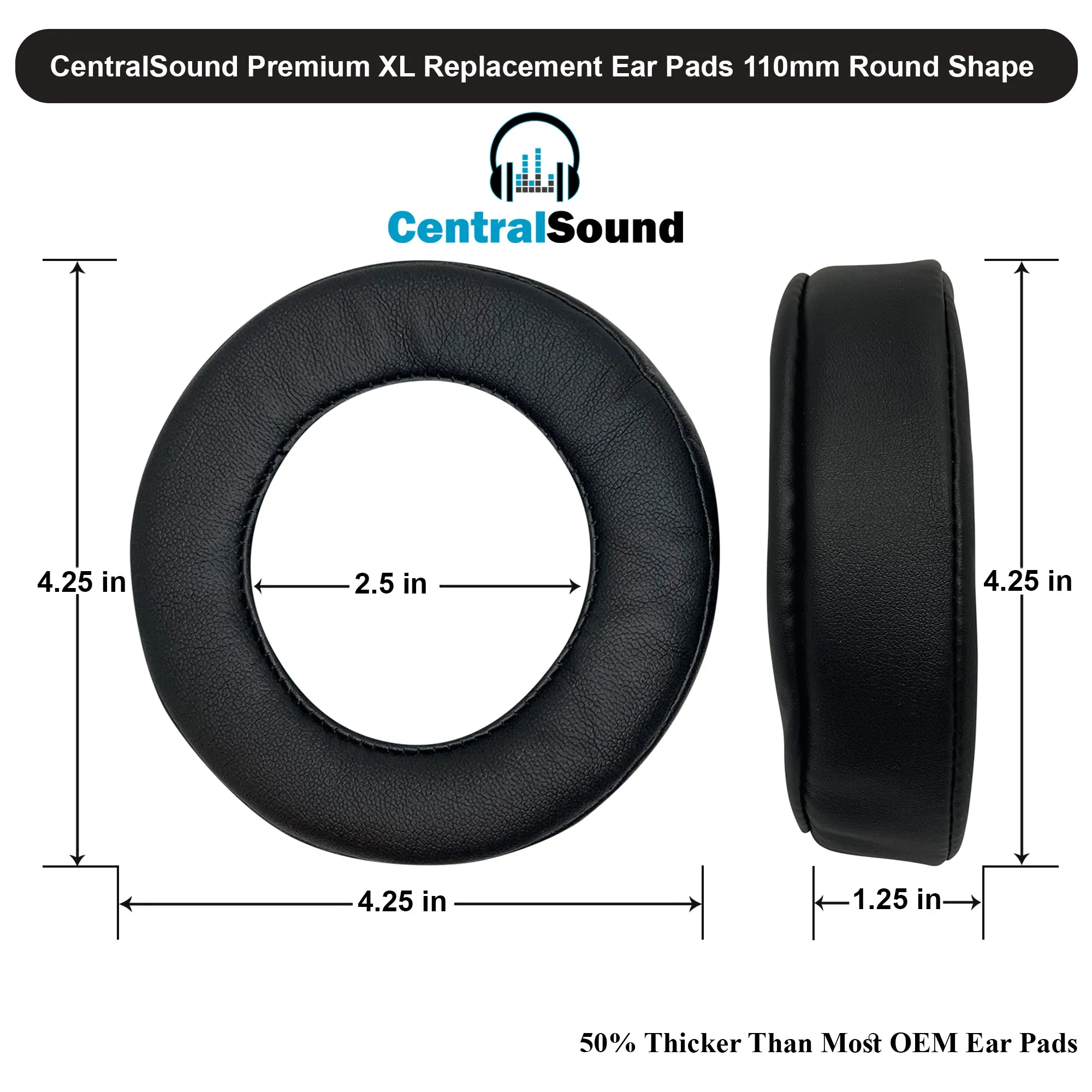 CentralSound Premium Replacement Ear Pad Cushions Round 110mm Soft Protein Leather Memory Foam