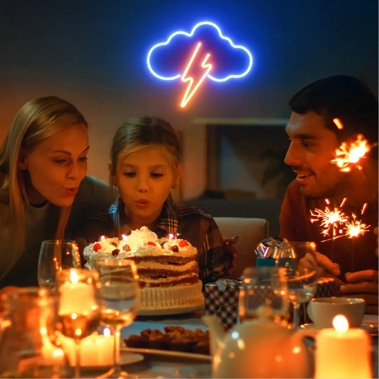 Cloud Theme Lightning Bolt Neon Light Strip Wall Bedroom Kids Office Home Decoration LED Art Indoor L X H 12 X 9.9 Inches