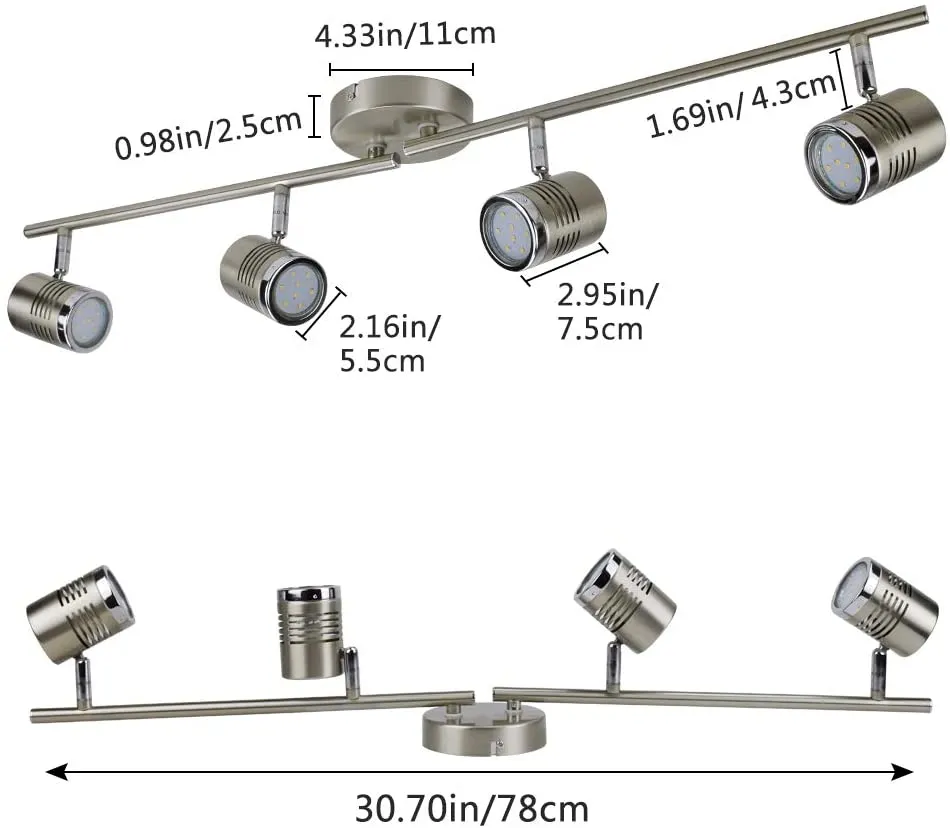 DLLT LED Track Light, Complete Track Lighting Kits, Flush Mount Ceiling Spot Lights for Kitchen, Dining Room, Bedroom, Hallway, 4 Lights-Warm Light, GU10 Lamp Base (Bulbs Included)