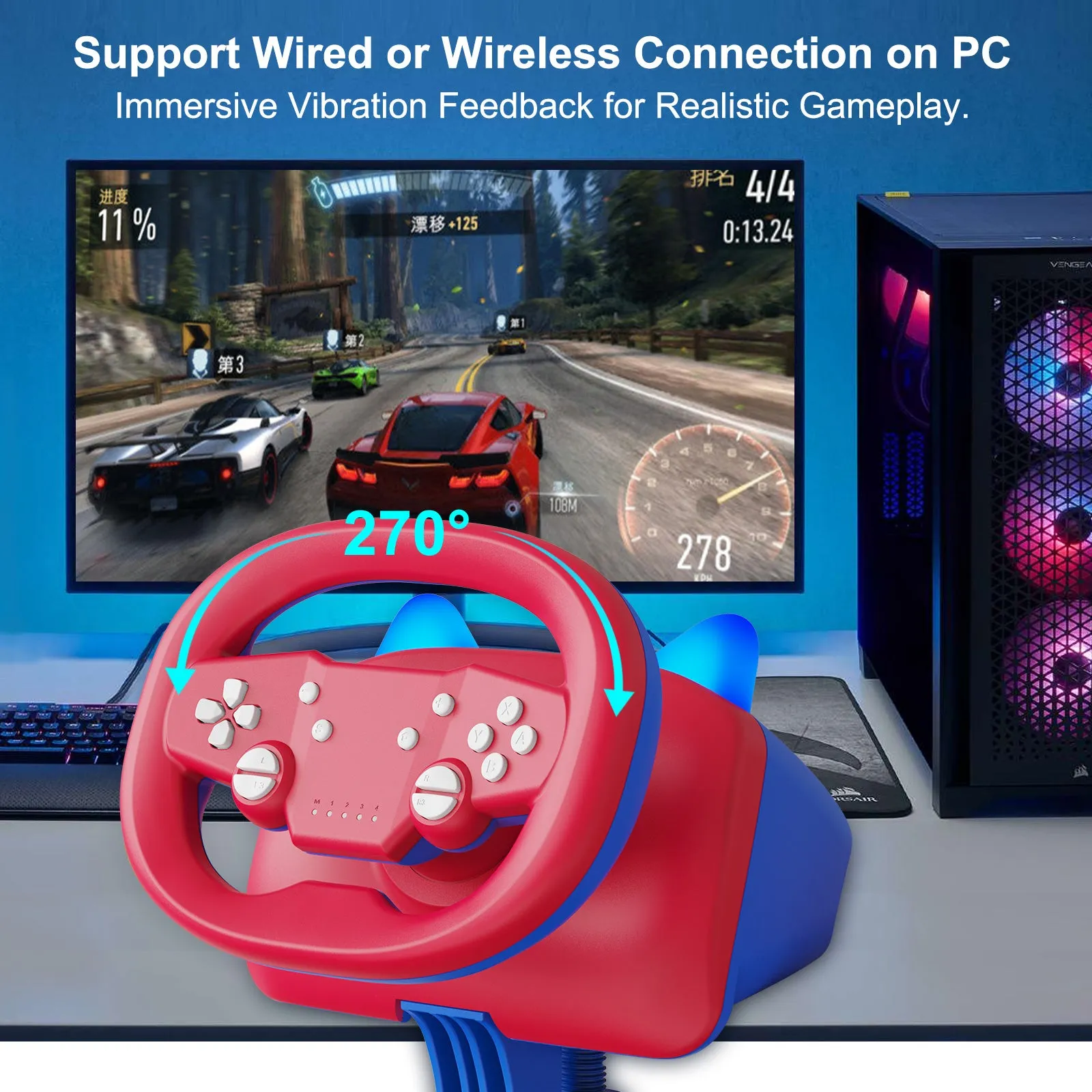 DOYO Bluetooth Wireless Gaming Racing Wheel for Switch/PS3/PS4/ PC/Android/ & IOS Mobile phones