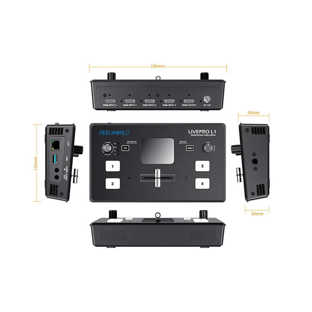 FeelWorld LIVE PRO L1 V1 Quad HDMI Multi-Format Mixer Switcher with USB Live Streaming