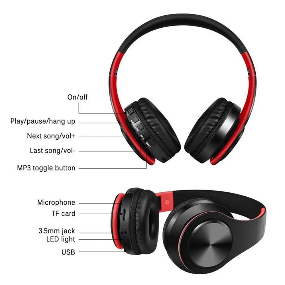 Foldable Wireless Bluetooth Stereo Headset with TF Card Slot- USB Charging