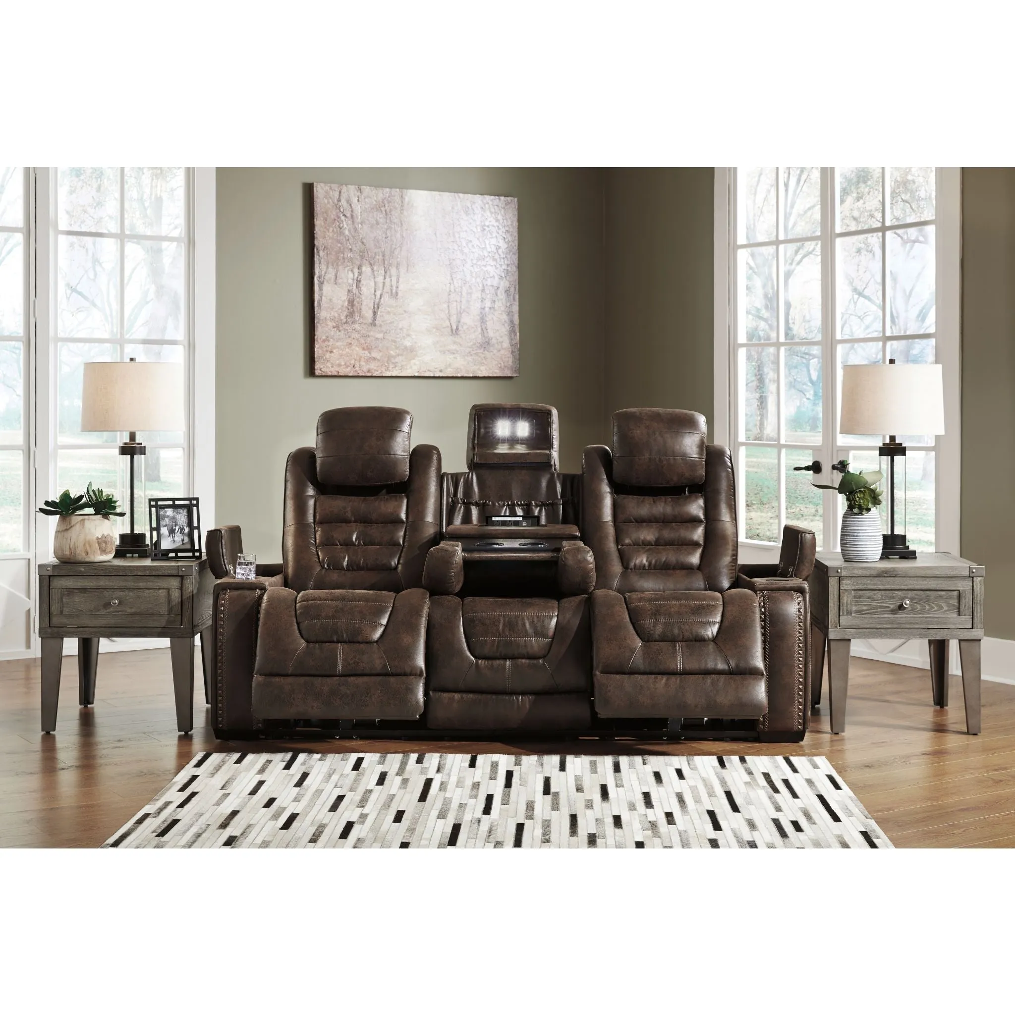 Game Zone Power Reclining Sofa with Adjustable Headrest