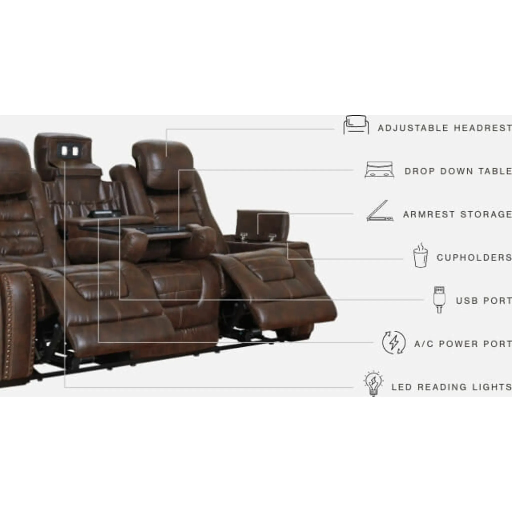 Game Zone Power Reclining Sofa with Adjustable Headrest