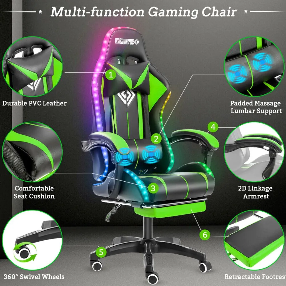 Gaming LED Massage Chair with Footrest