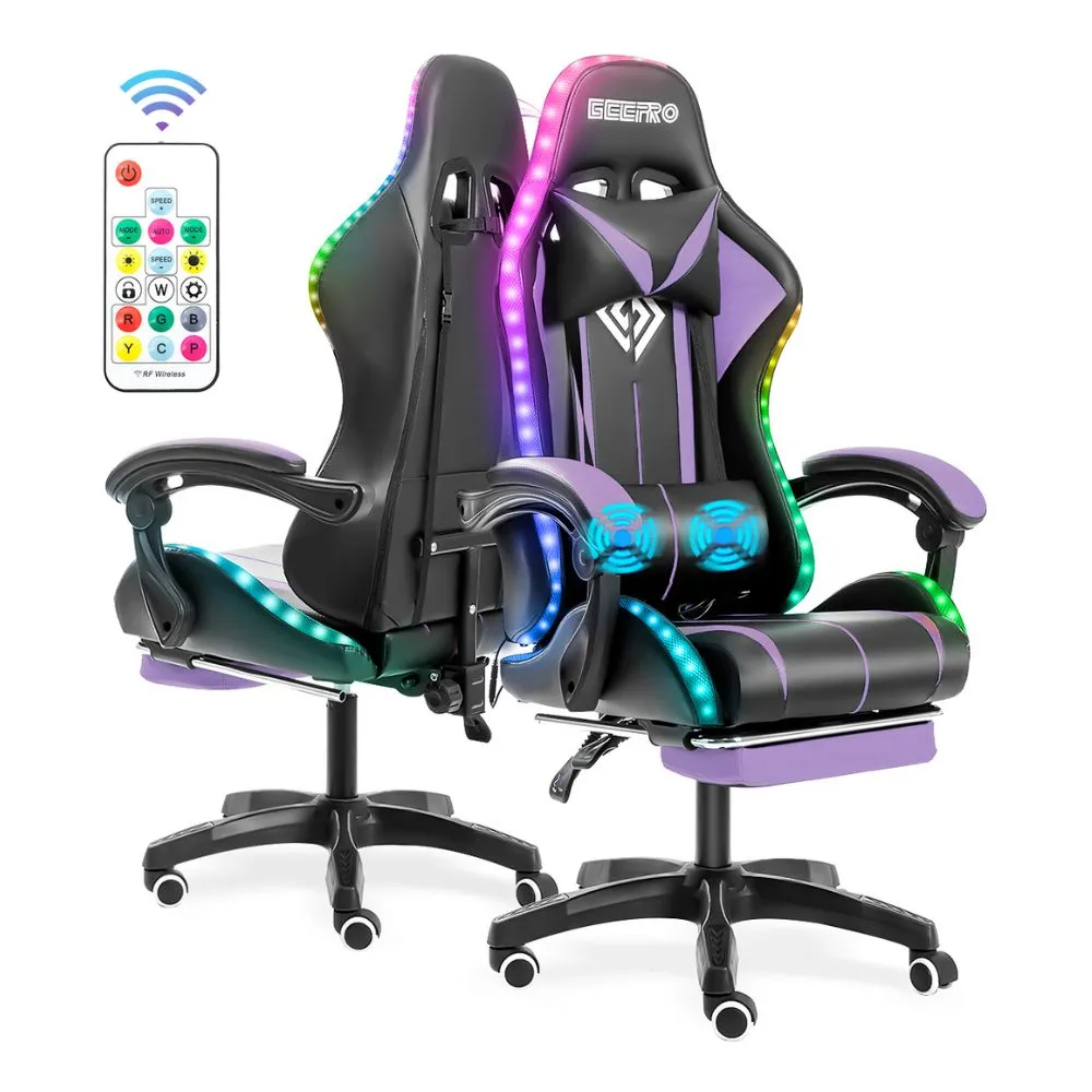 Gaming LED Massage Chair with Footrest