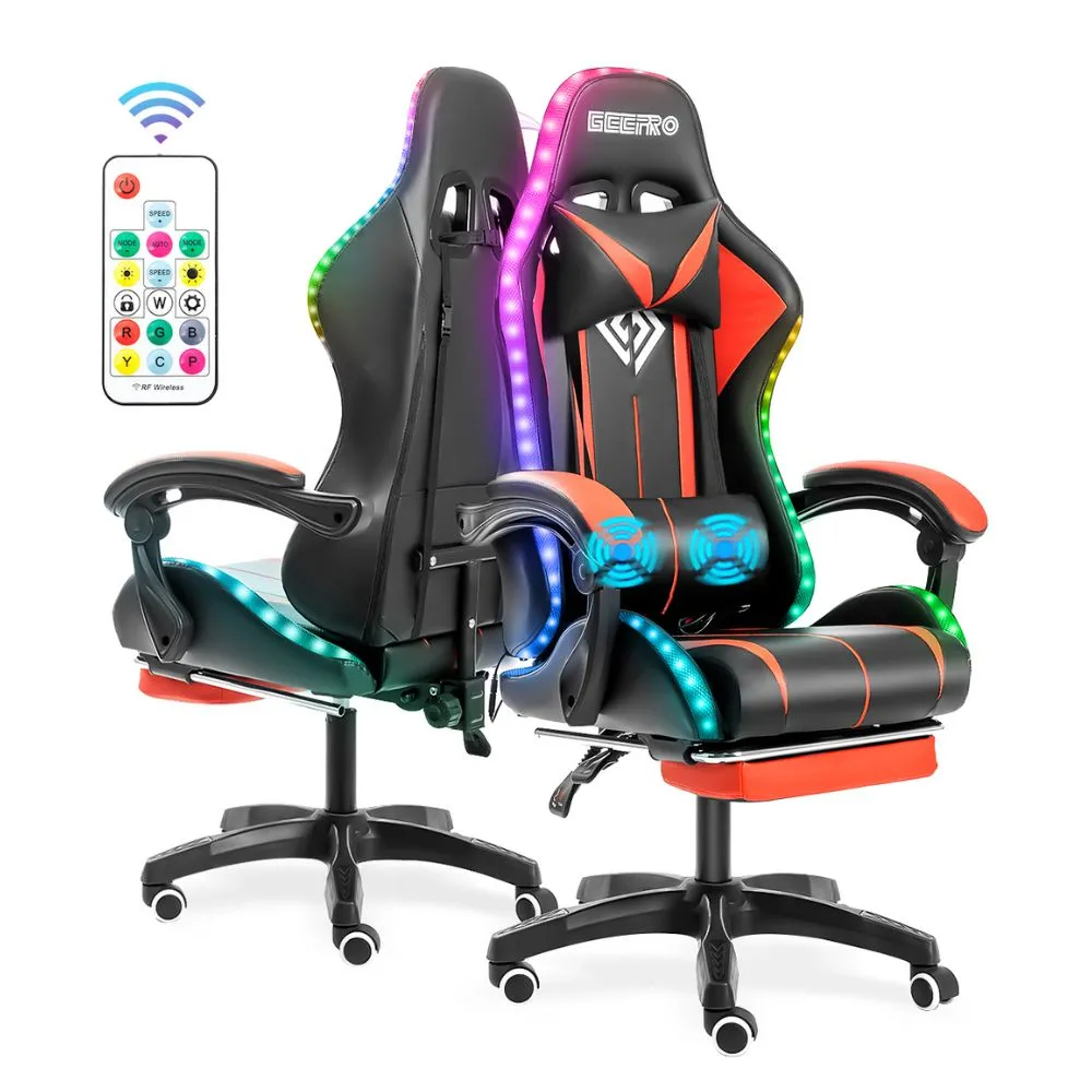 Gaming LED Massage Chair with Footrest