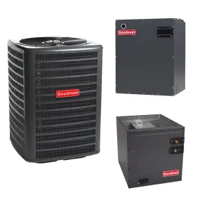 Goodman 3 Ton 15.2 SEER2 System: Air Conditioner Condenser Model GLXS4BA3610, Vertical Coil Model: CAPTA4230C3,  Blower Model: MBVB16CP1X00