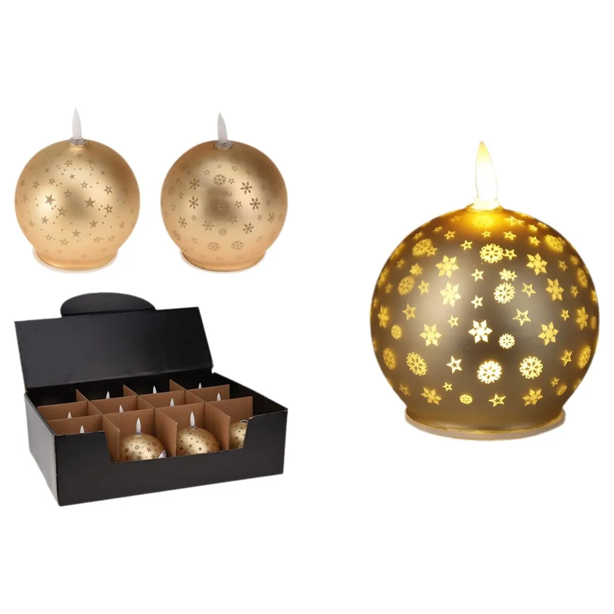 LED Candle Lifetime Golden Christmas Bauble (AAA)