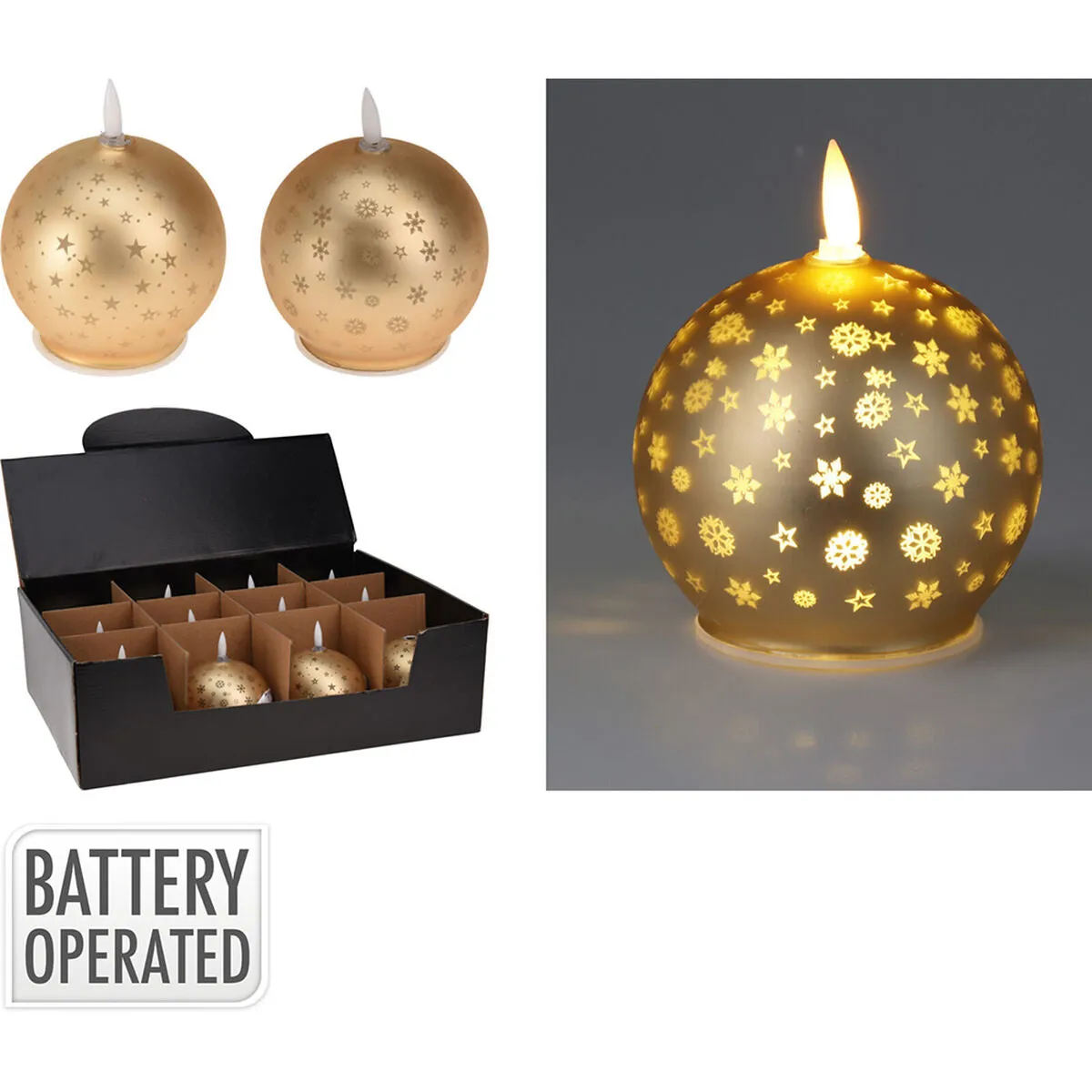 LED Candle Lifetime Golden Christmas Bauble (AAA)