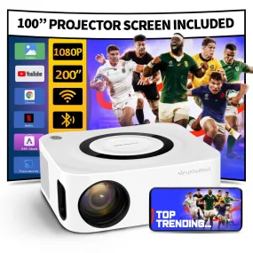 Mini Android Projector With 100" Projector Screen| Native 1080P 4K HD Projector | 200” Display Supported Mini Projector for Outdoor & Movies Home Theater