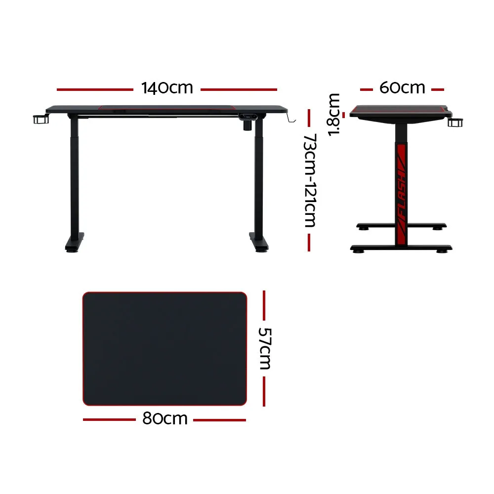 Motorised RGB Standing Gaming Desk with USB Charger - Artiss