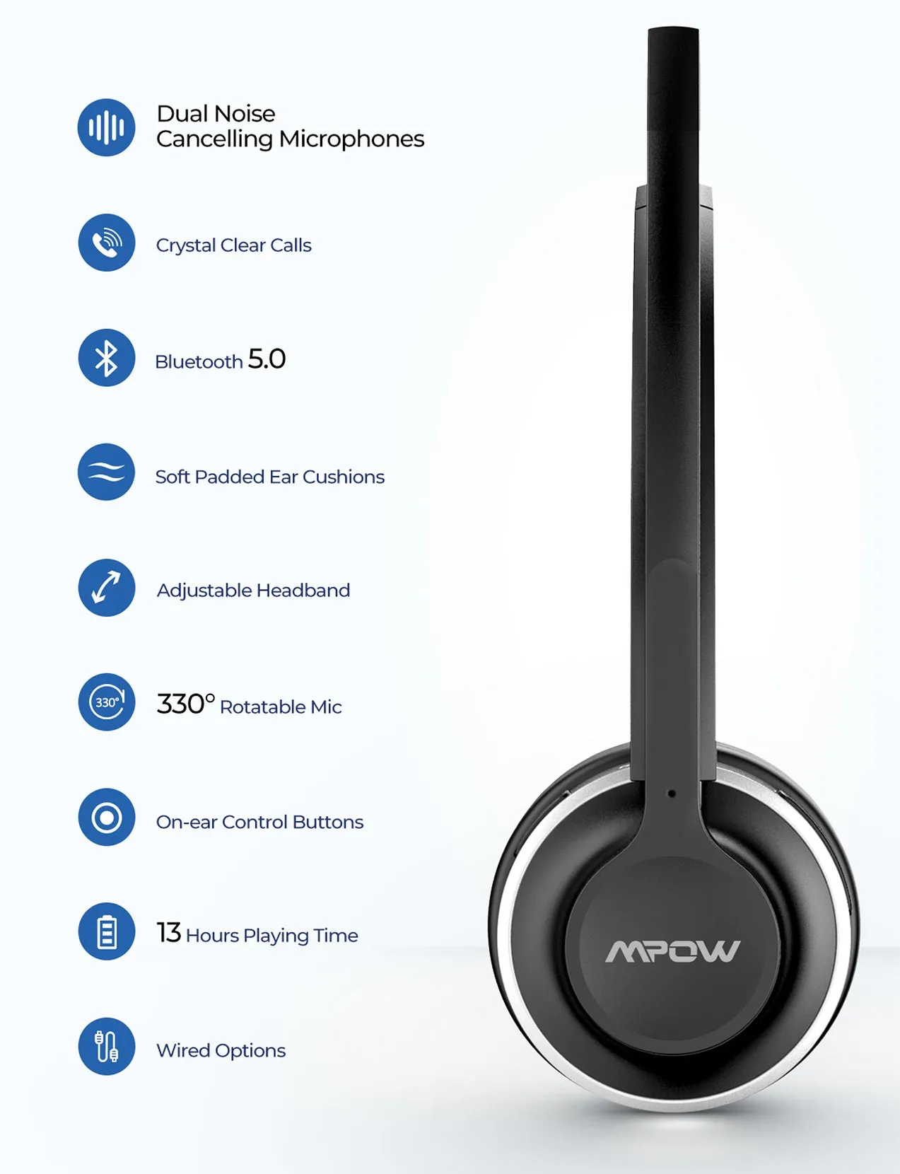 Mpow HC3 Bluetooth Headset with Microphone