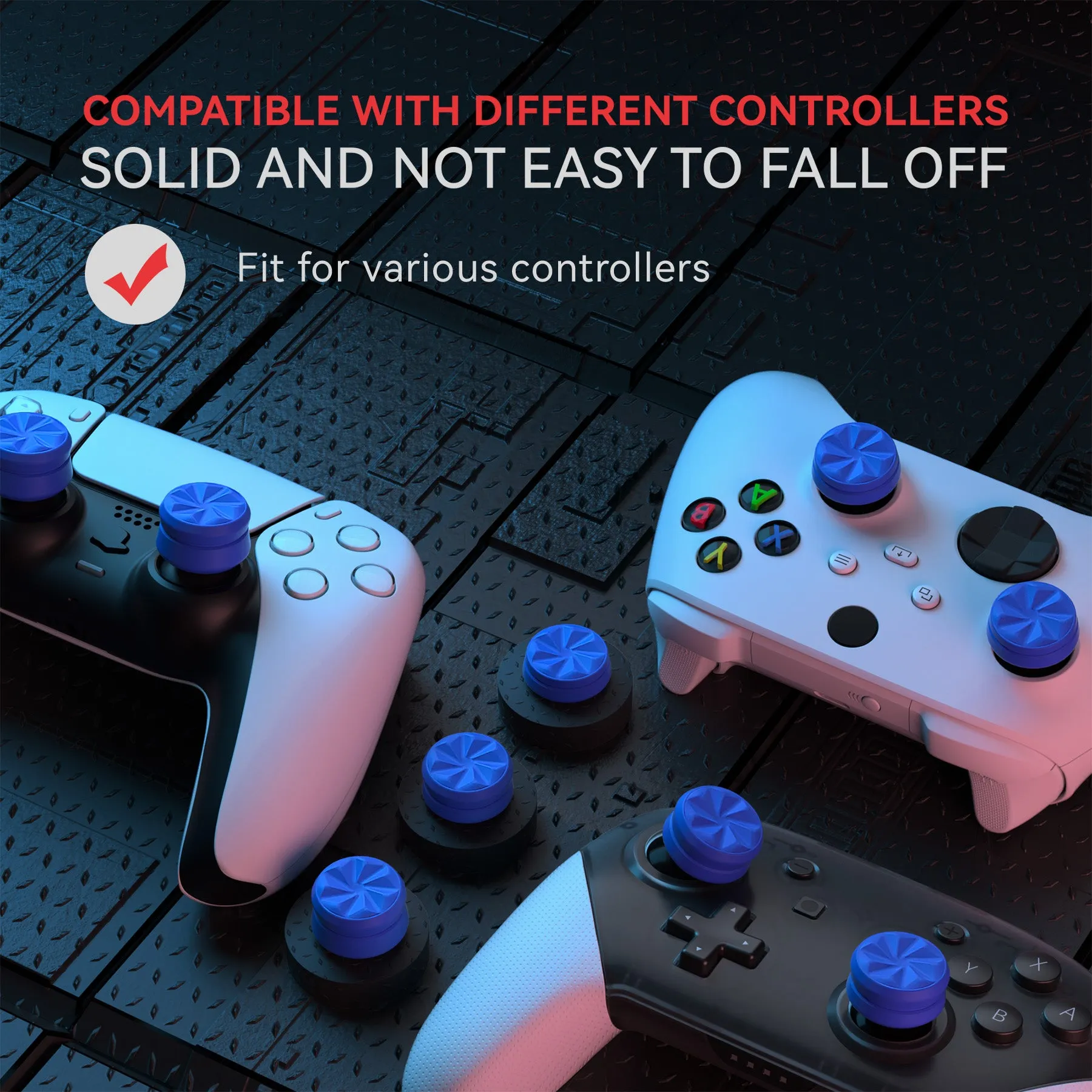 PlayVital 3 Height Hurricane Thumbs Cushion Caps Thumb Grips for ps5, for ps4, Thumbstick Grip Cover for Xbox Core Wireless Controller, Thumb Grips for Xbox One, Elite Series 2, for Switch Pro - Blue - PJM3065