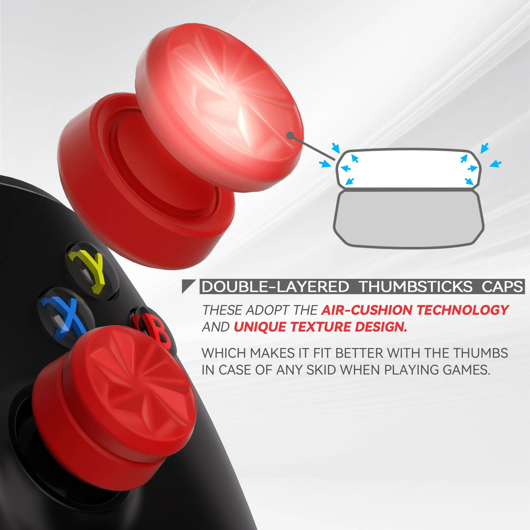 PlayVital 3 Height Hurricane Thumbs Cushion Caps Thumb Grips for ps5, for ps4, Thumbstick Grip Cover for Xbox Core Wireless Controller, Thumb Grips for Xbox One, Elite Series 2, for Switch Pro - Passion Red - PJM3066