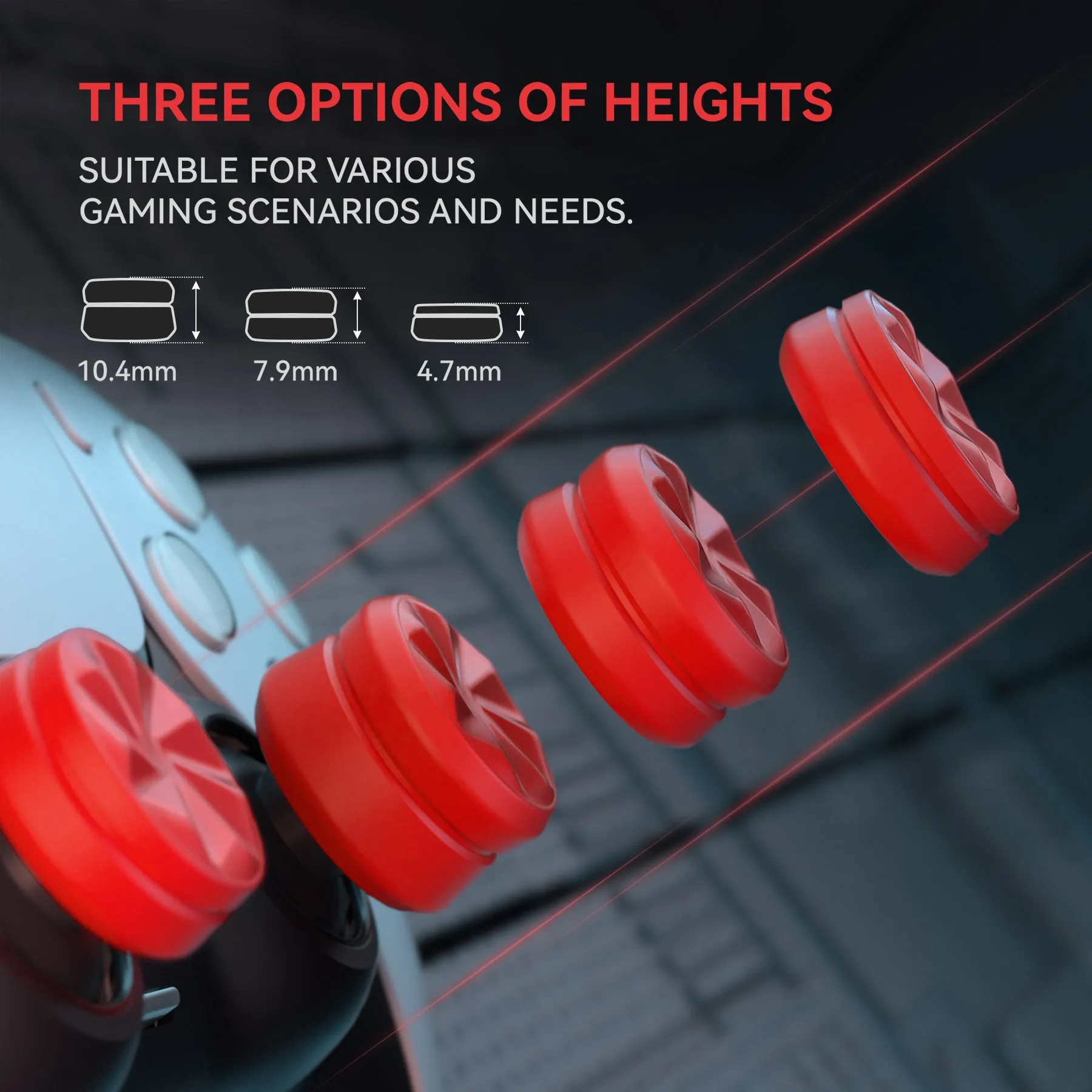 PlayVital 3 Height Hurricane Thumbs Cushion Caps Thumb Grips for ps5, for ps4, Thumbstick Grip Cover for Xbox Core Wireless Controller, Thumb Grips for Xbox One, Elite Series 2, for Switch Pro - Passion Red - PJM3066