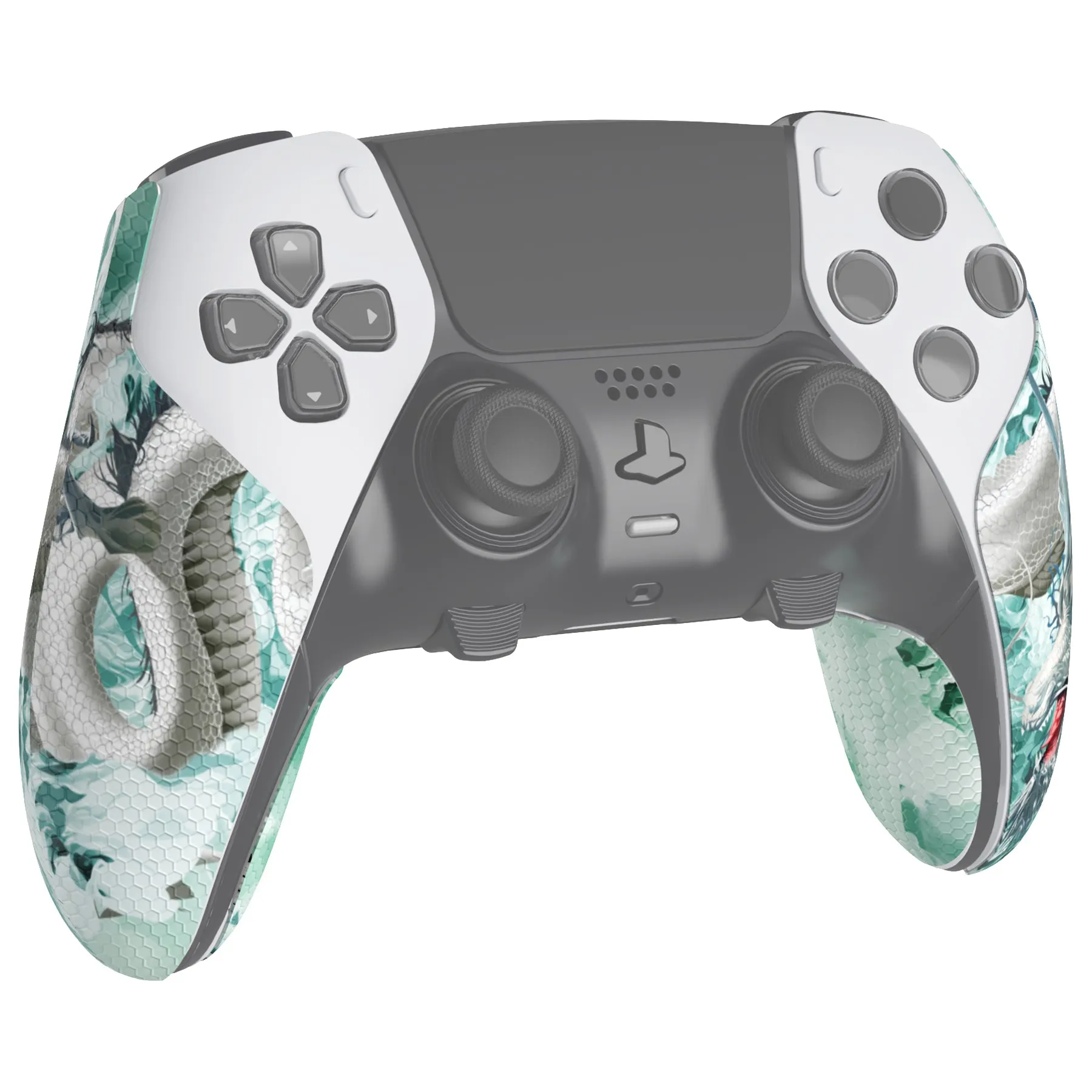 PlayVital Anti-Skid Sweat-Absorbent Controller Grip for ps5 Edge Wireless Controller, Professional Textured Soft PU Handle Grips Anti Sweat Protector for ps5 Edge Controller - Jade Dragon-Cloud Dominator - PFPJ154