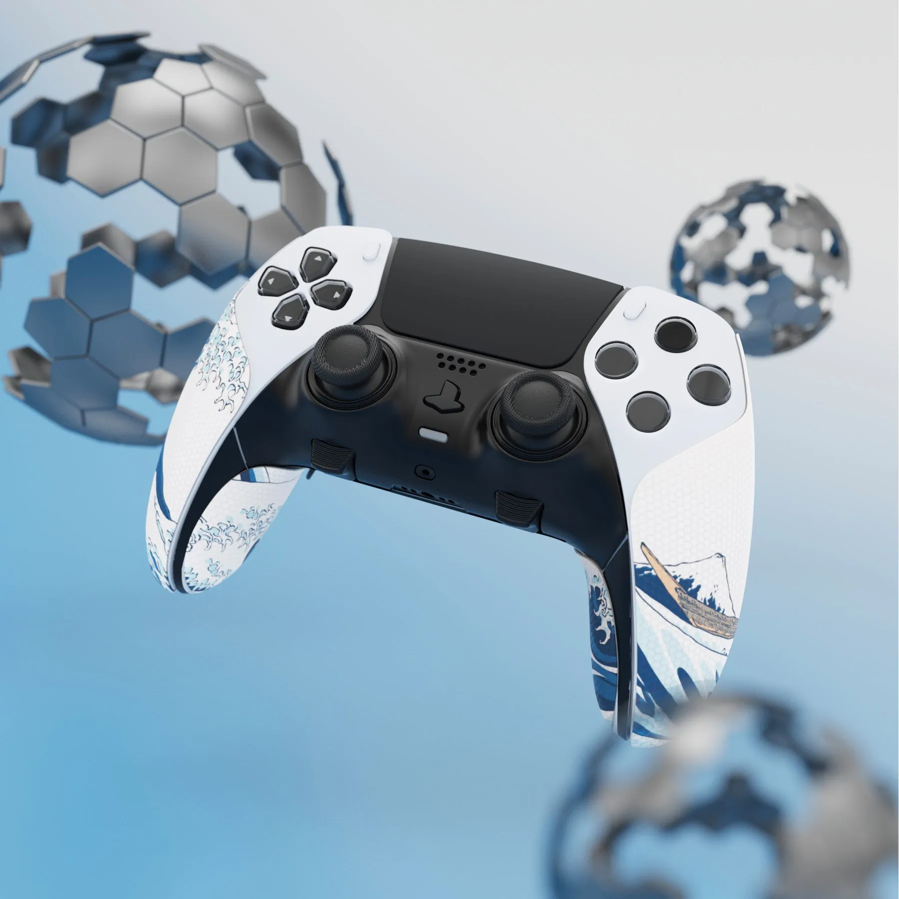 PlayVital Anti-Skid Sweat-Absorbent Controller Grip for ps5 Edge Wireless Controller, Professional Textured Soft PU Handle Grips Anti Sweat Protector for ps5 Edge Controller - The Great Wave off Kanagawa - PFPJ156