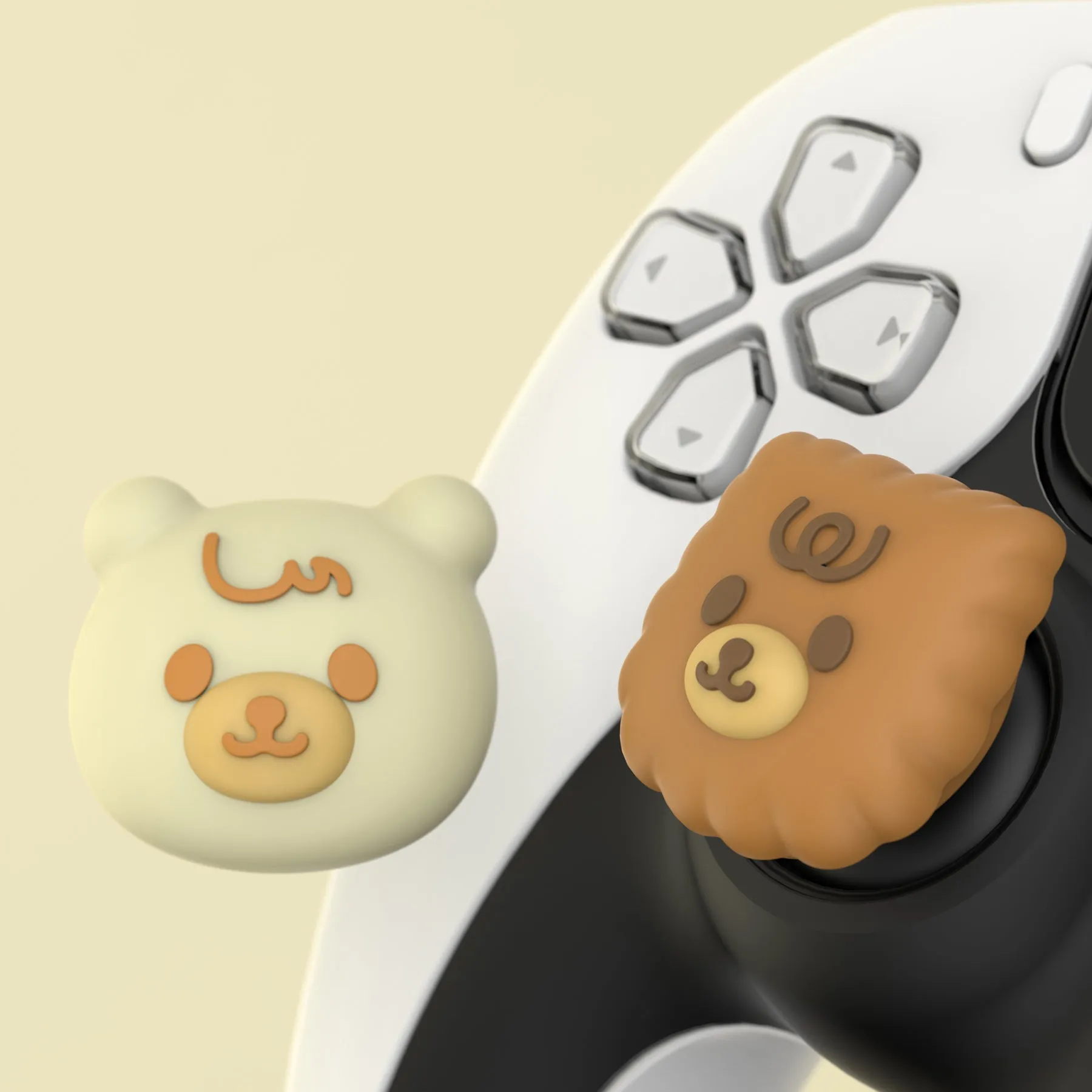 PlayVital Cute Thumb Grip Caps for PS5/4 Controller, Silicone Analog Stick Caps Cover for Xbox Series X/S, Thumbstick Caps for Switch Pro Controller - Cute Bear - PJM3044