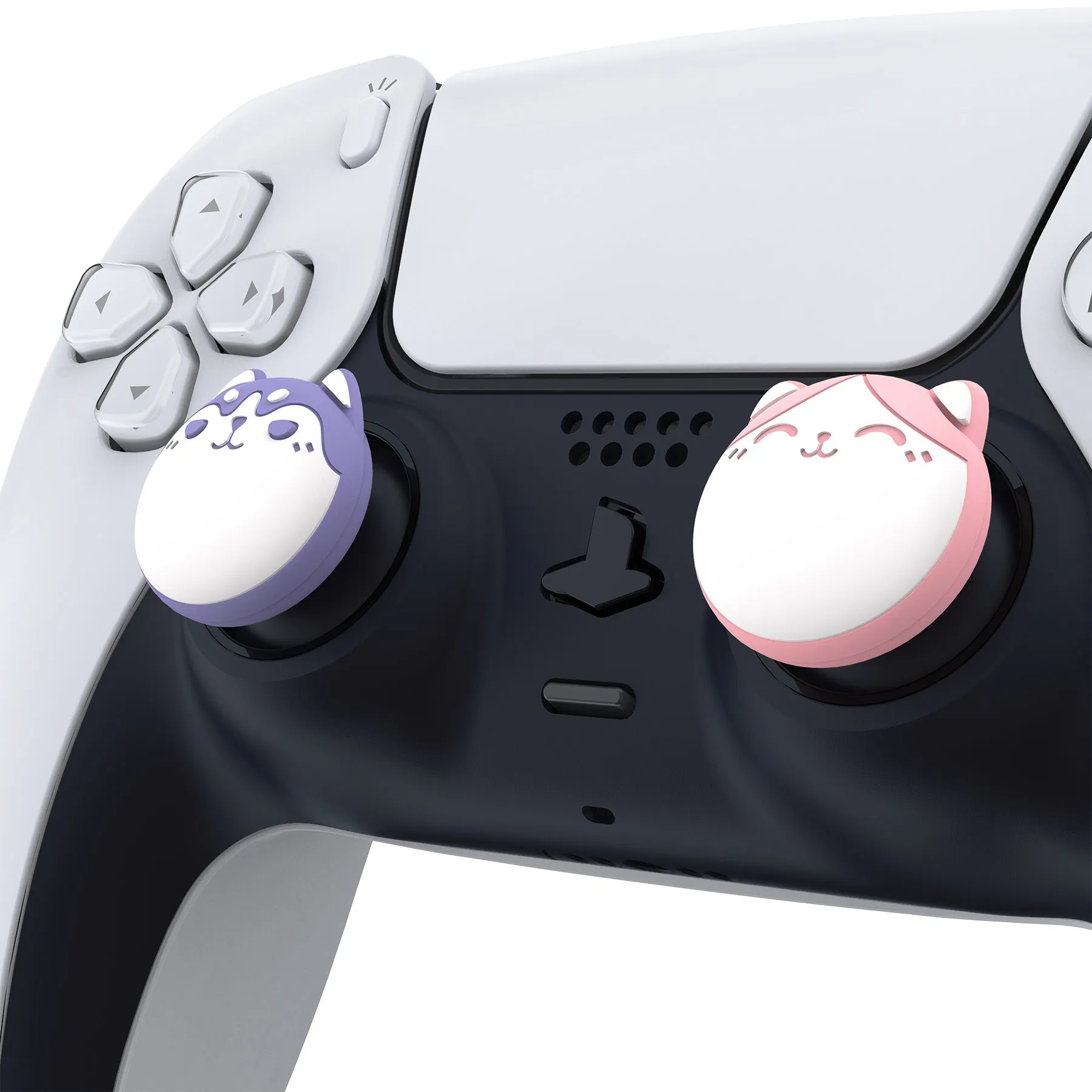 PlayVital Husky & Kitty Cute Thumb Grip Caps for PS5/4 Controller, Silicone Analog Stick Caps Cover for Xbox Series X/S, Thumbstick Caps for Switch Pro Controller - Pale Red & Light Violet - PJM2039