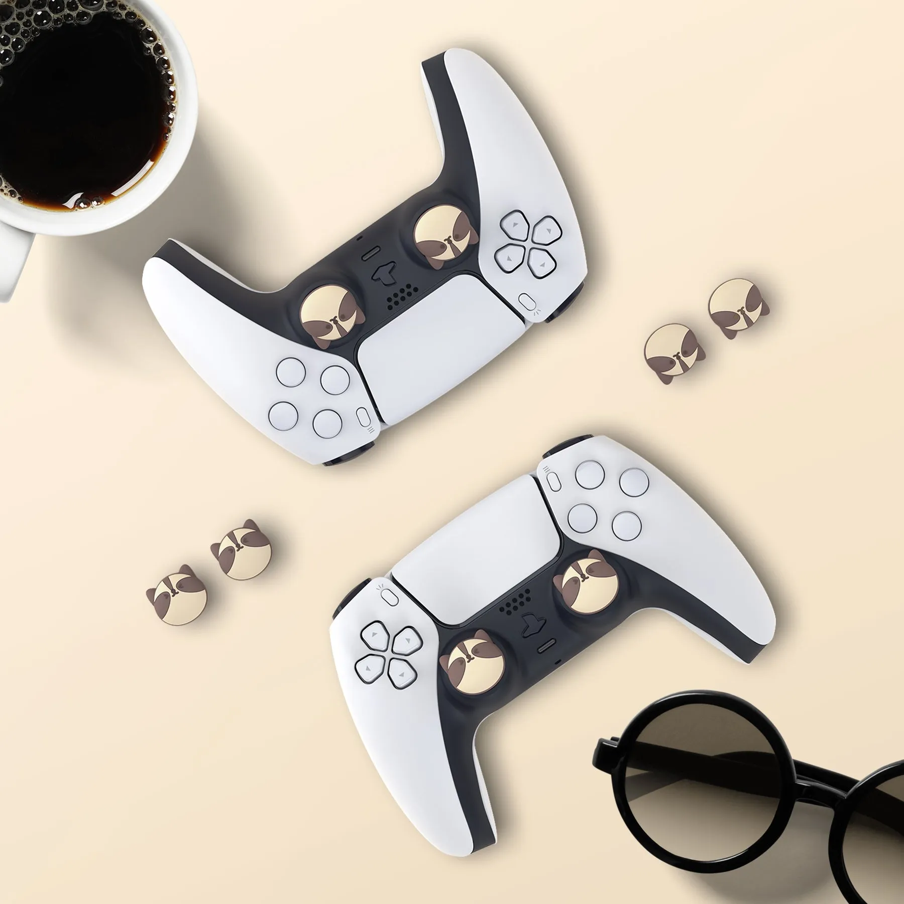 PlayVital Little Raccoon Cute Thumb Grip Caps for PS5/4 Controller, Silicone Analog Stick Caps Cover for Xbox Series X/S, Thumbstick Caps for Switch Pro Controller - PJM3013