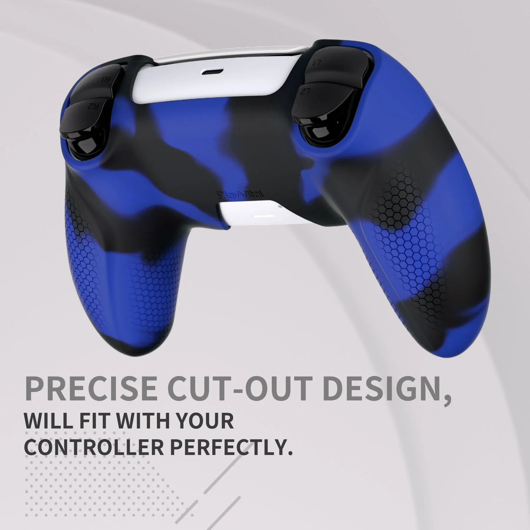 PlayVital Ninja Edition Anti-Slip Silicone Cover Skin for ps5 Wireless Controller, Ergonomic Protector Soft Rubber Case for ps5 Controller Fits with Charging Station with Thumb Grip Caps - Blue & Black - MQRPFP008