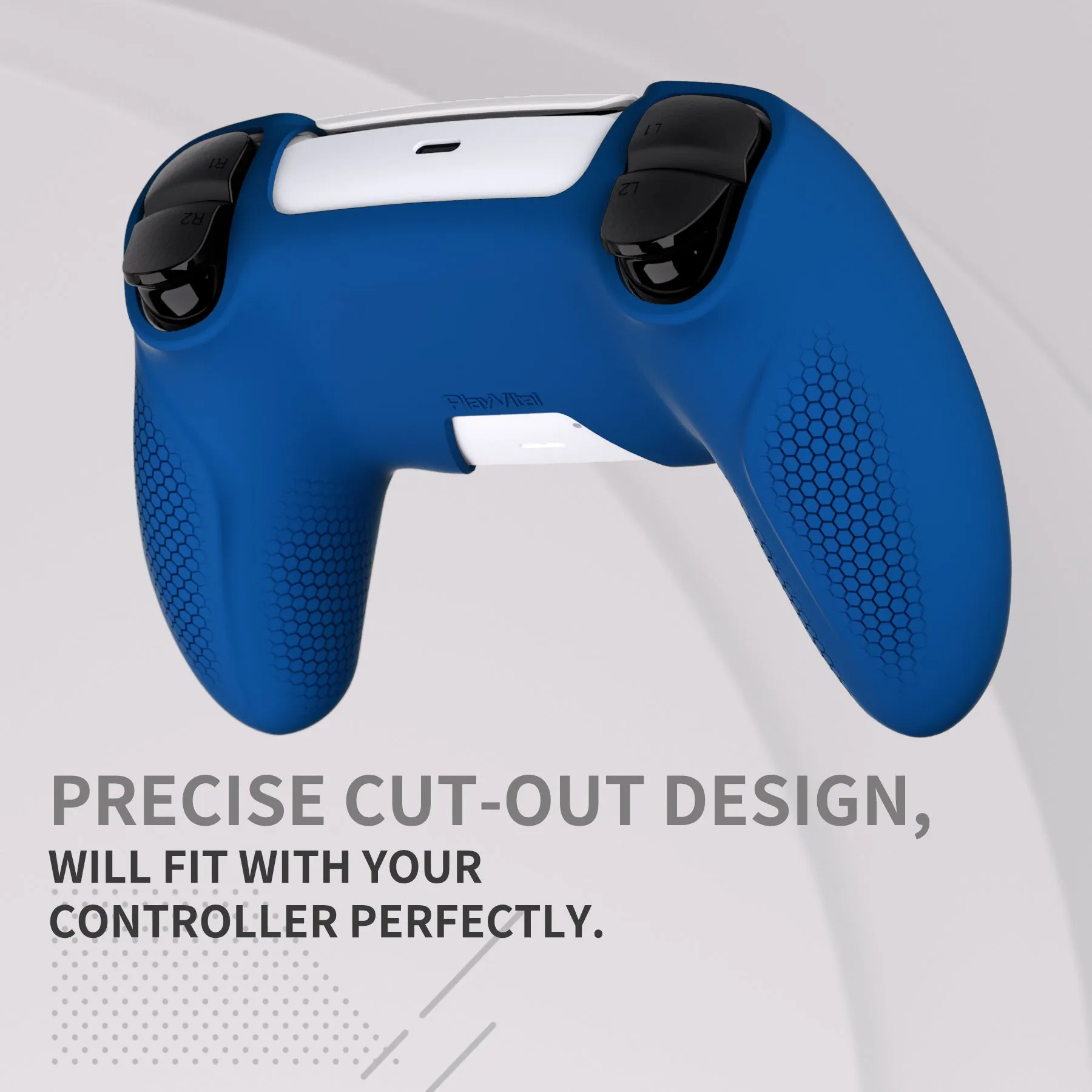 PlayVital Ninja Edition Anti-Slip Silicone Cover Skin for ps5 Wireless Controller, Ergonomic Protector Soft Rubber Case for ps5 Controller Fits with Charging Station with Thumb Grip Caps - Blue - MQRPFP005