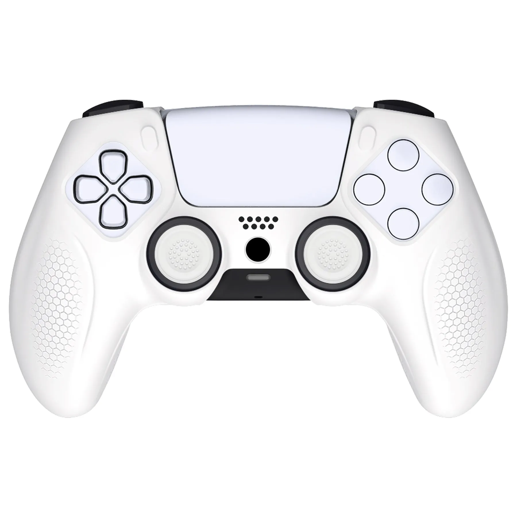 PlayVital Ninja Edition Anti-Slip Silicone Cover Skin for ps5 Wireless Controller, Ergonomic Protector Soft Rubber Case for ps5 Controller Fits with Charging Station with Thumb Grip Caps - White - MQRPFP002