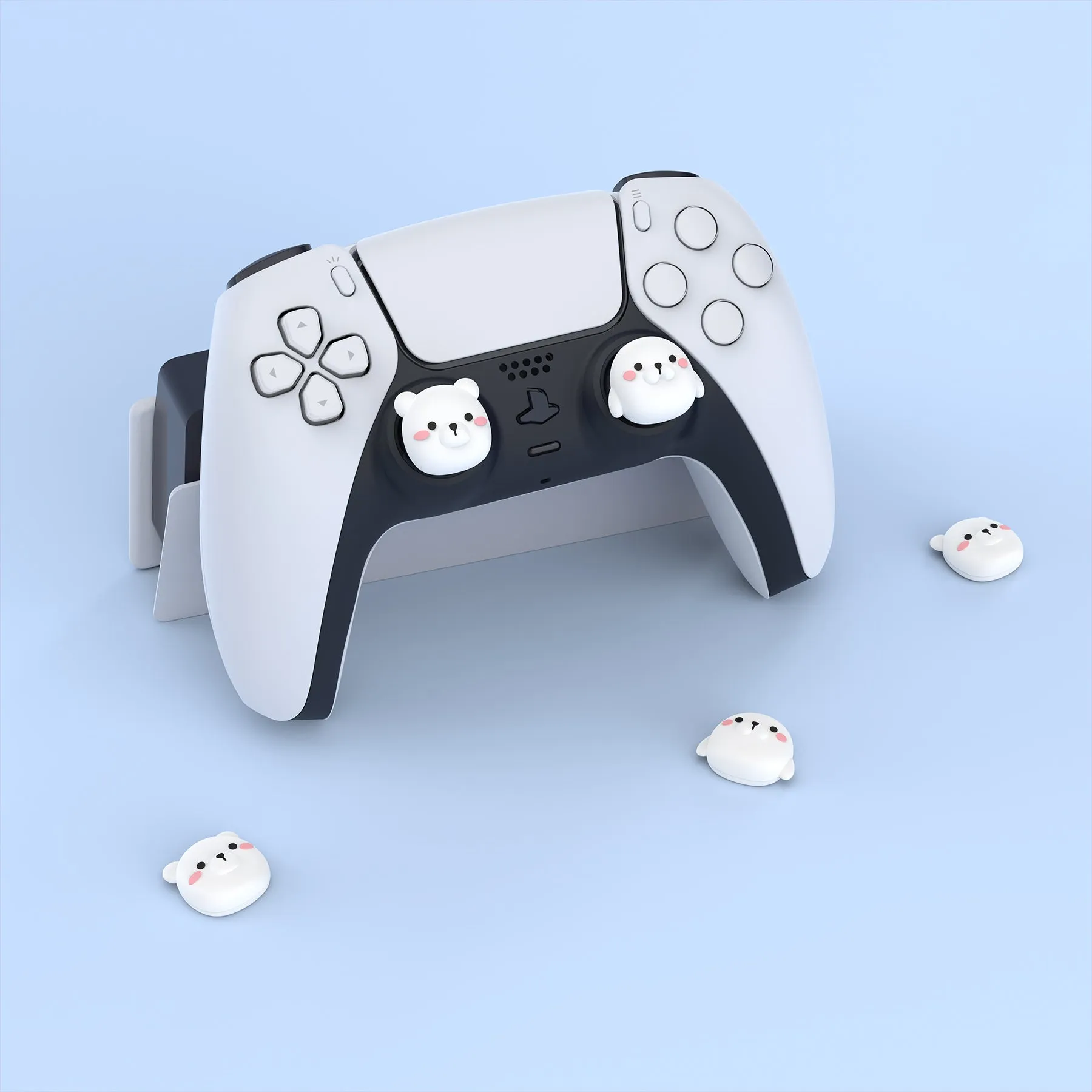 PlayVital Polar Bear & Baby Seal Cute Thumb Grip Caps for PS5/4 Controller, Silicone Analog Stick Caps Cover for Xbox Series X/S, Thumbstick Caps for Switch Pro Controller - PJM3016