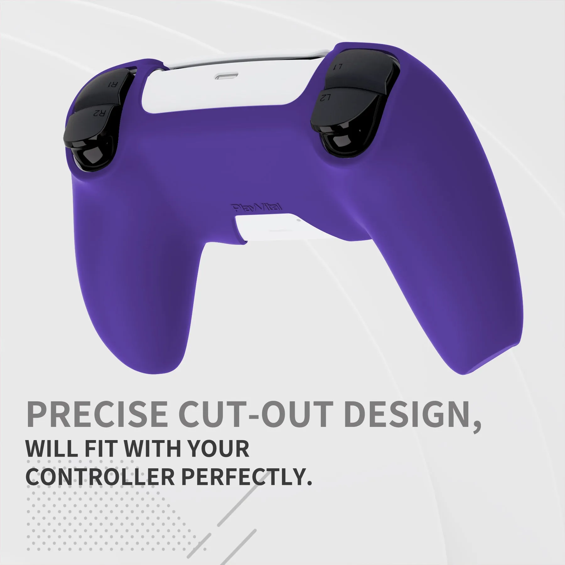 PlayVital Pure Series Ergonomic Anti-Slip Silicone Cover Skin for PS5 Controller, Soft Rubber Grip Case for PS5 Wireless Controller Fits with Charging Station with 6 Thumb Grip Caps - Purple- EKPFP006