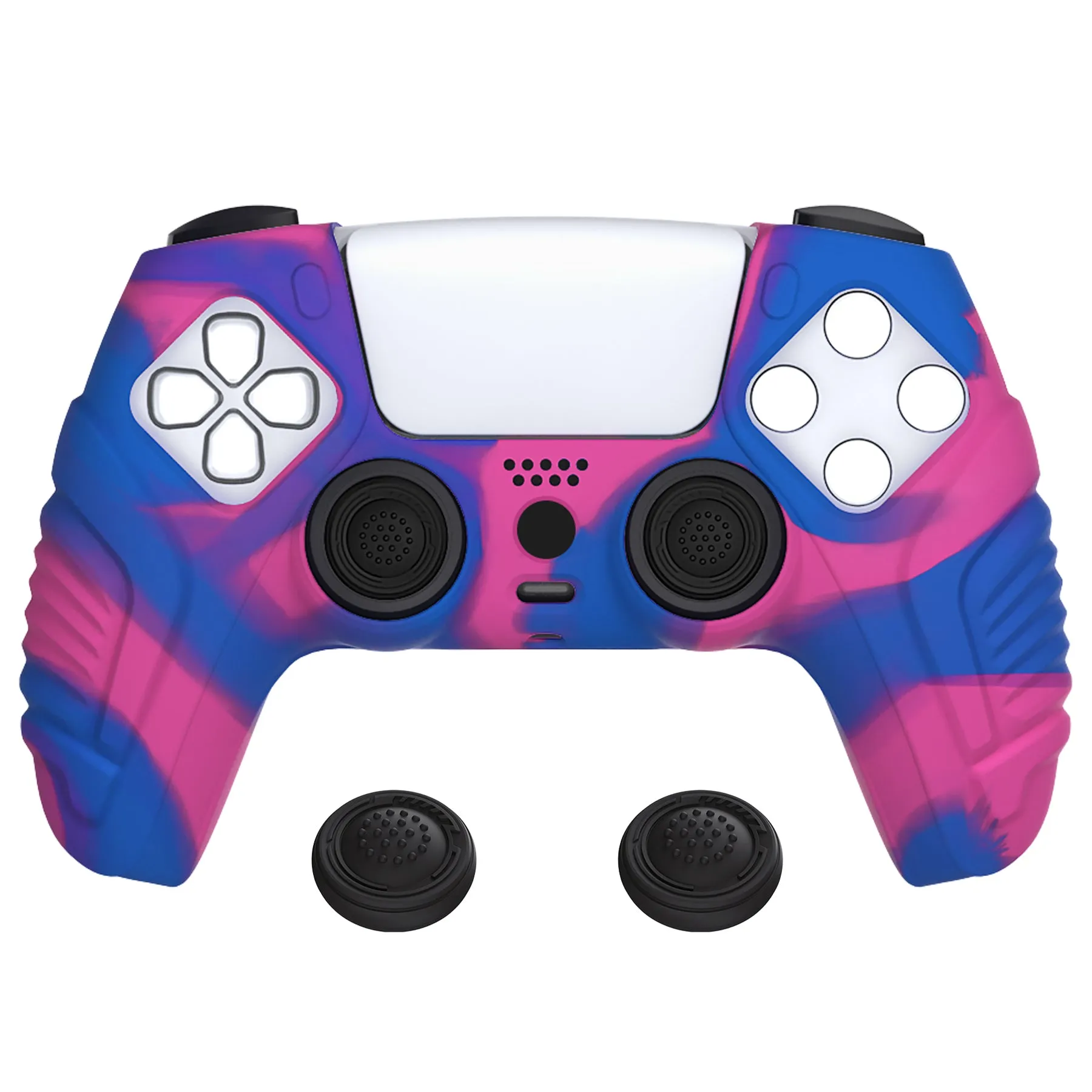 PlayVital Raging Warrior Edition Pink & Purple & Blue Controller Protective Case Cover for PS5, Anti-slip Rubber Protector for PS5 Wireless Controller, Soft Silicone Skin for PS5 Controller with Thumbstick Cap - KZPF007