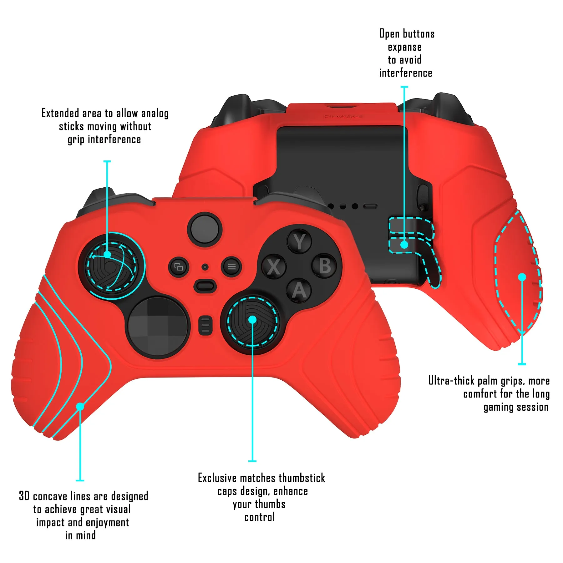 PlayVital Samurai Edition Anti Slip Silicone Case Cover for Xbox Elite Wireless Controller Series 2, Ergonomic Soft Rubber Skin Protector for Xbox Elite Series 2 with Thumb Grip Caps - Passion Red - XBE2M014