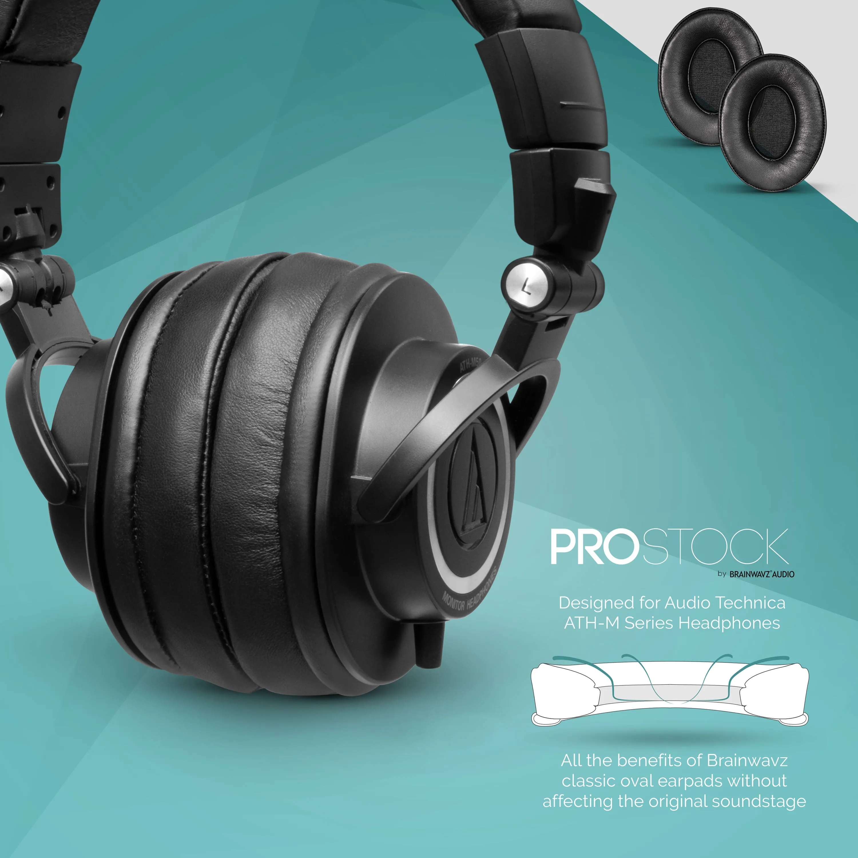 ProStock ATH M50X & M Series Replacement Earpads - Custom Designed Shape with Memory Foam - Sheepskin Leather