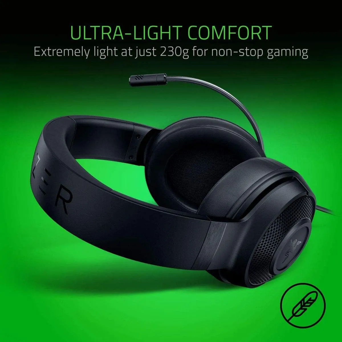 Razer Kraken X Lite Ultralight Wired Gaming Headset with Immersive 7.1 Surround Sound, Bendable Cardioid Microphone