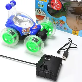 Rechargeable 360 degree stunt rolling remote control car with colourful 3d lights and music for kids