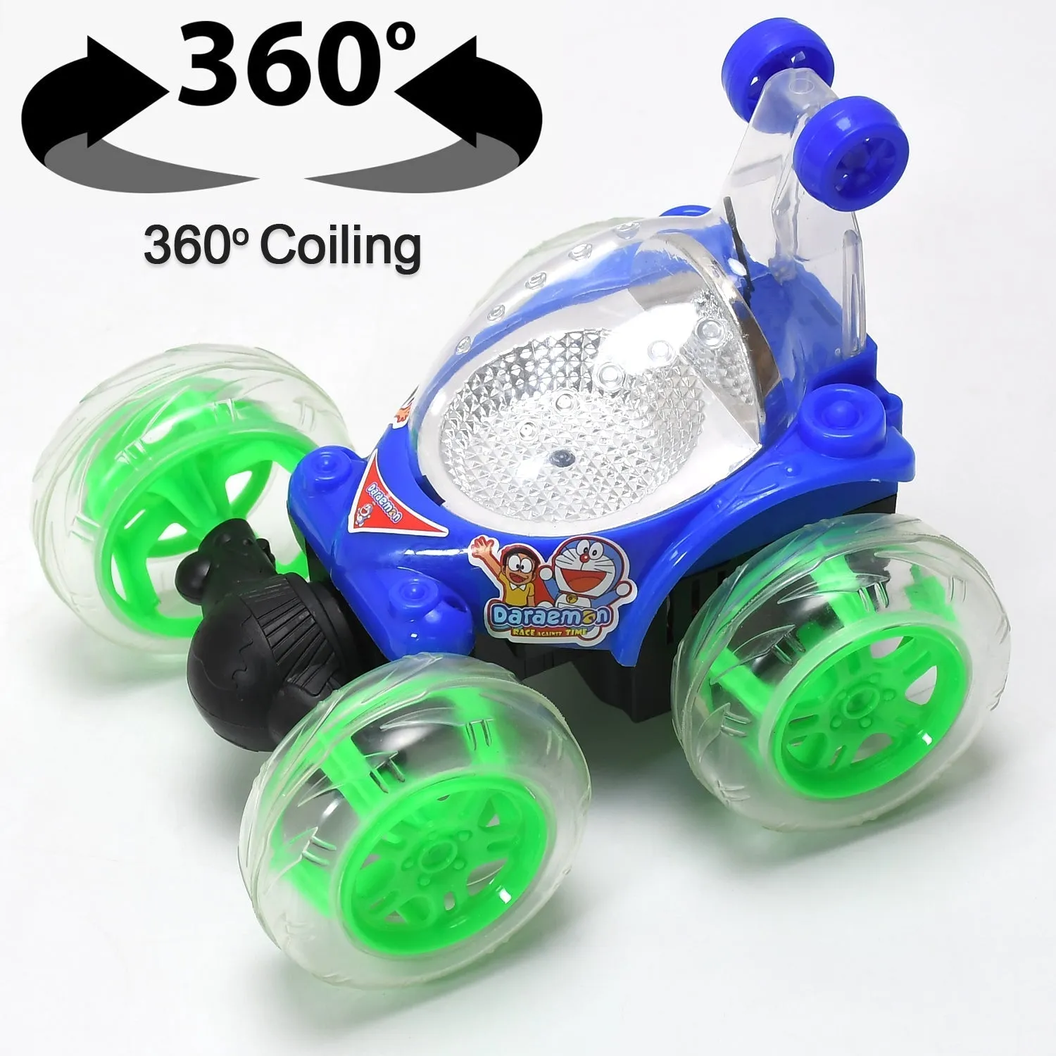 Rechargeable 360 degree stunt rolling remote control car with colourful 3d lights and music for kids