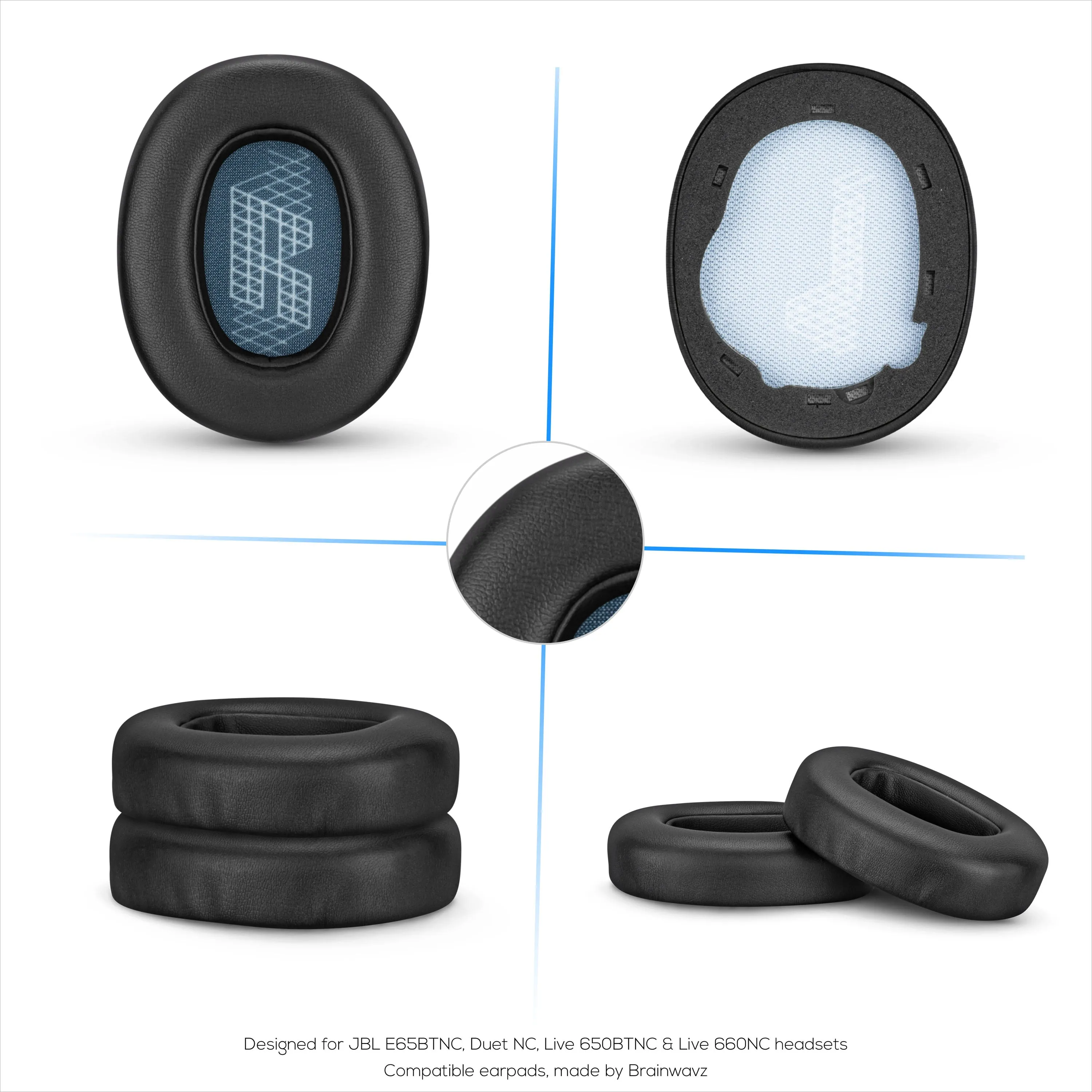 Replacement Earpads for JBL E65 (E65BT E65BTNC), Live 650 (650NC 650BTNC), Live 660 (660NC 660BTNC) & Duet NC, Soft PU Leather Cushions