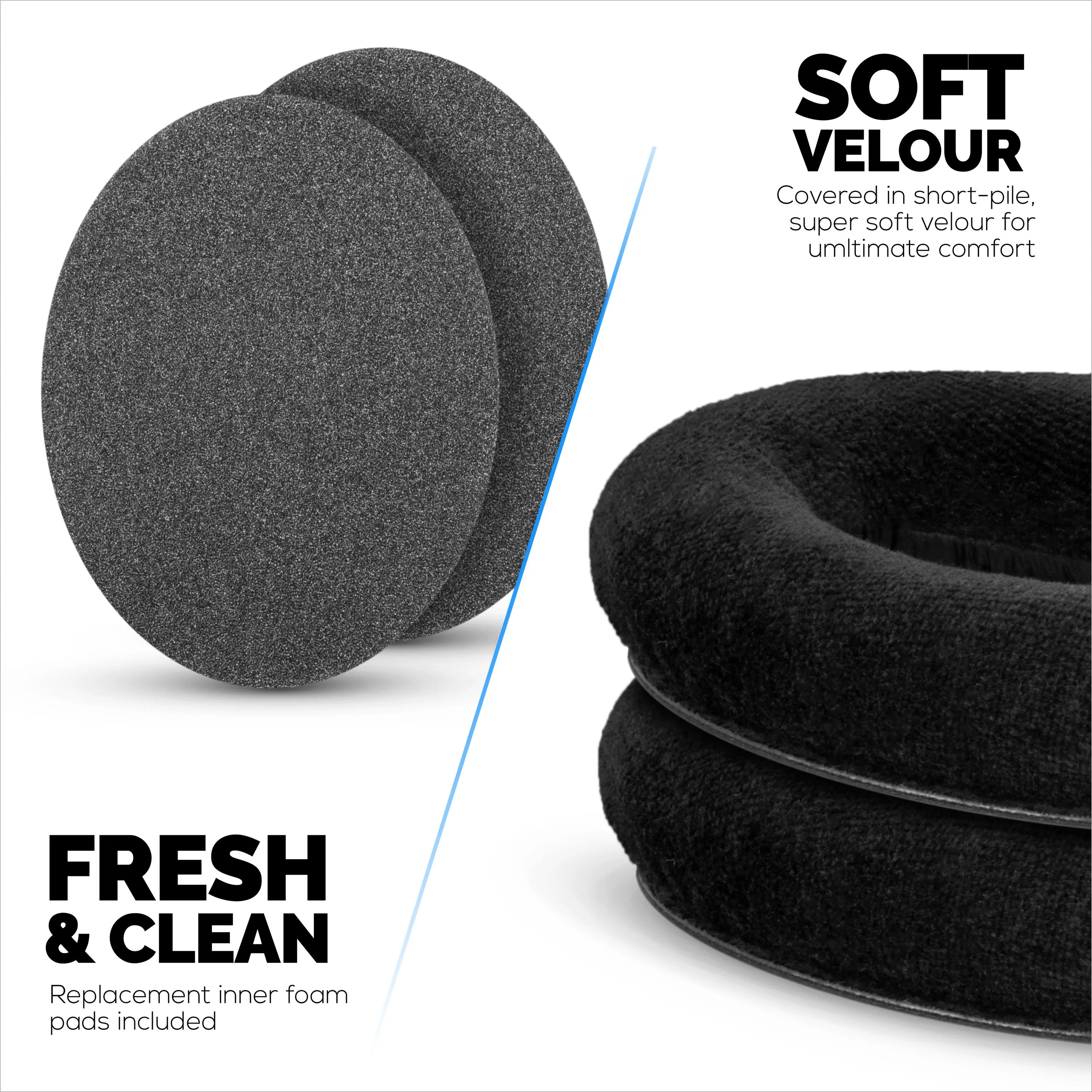 Replacement Earpads for Sennheiser HD598 (CS/SE/SR), HD599, HD558, HD518, HD595, HD569, HD579, HD560S, HD555, HD515, HD559 Headphones, Velour Black