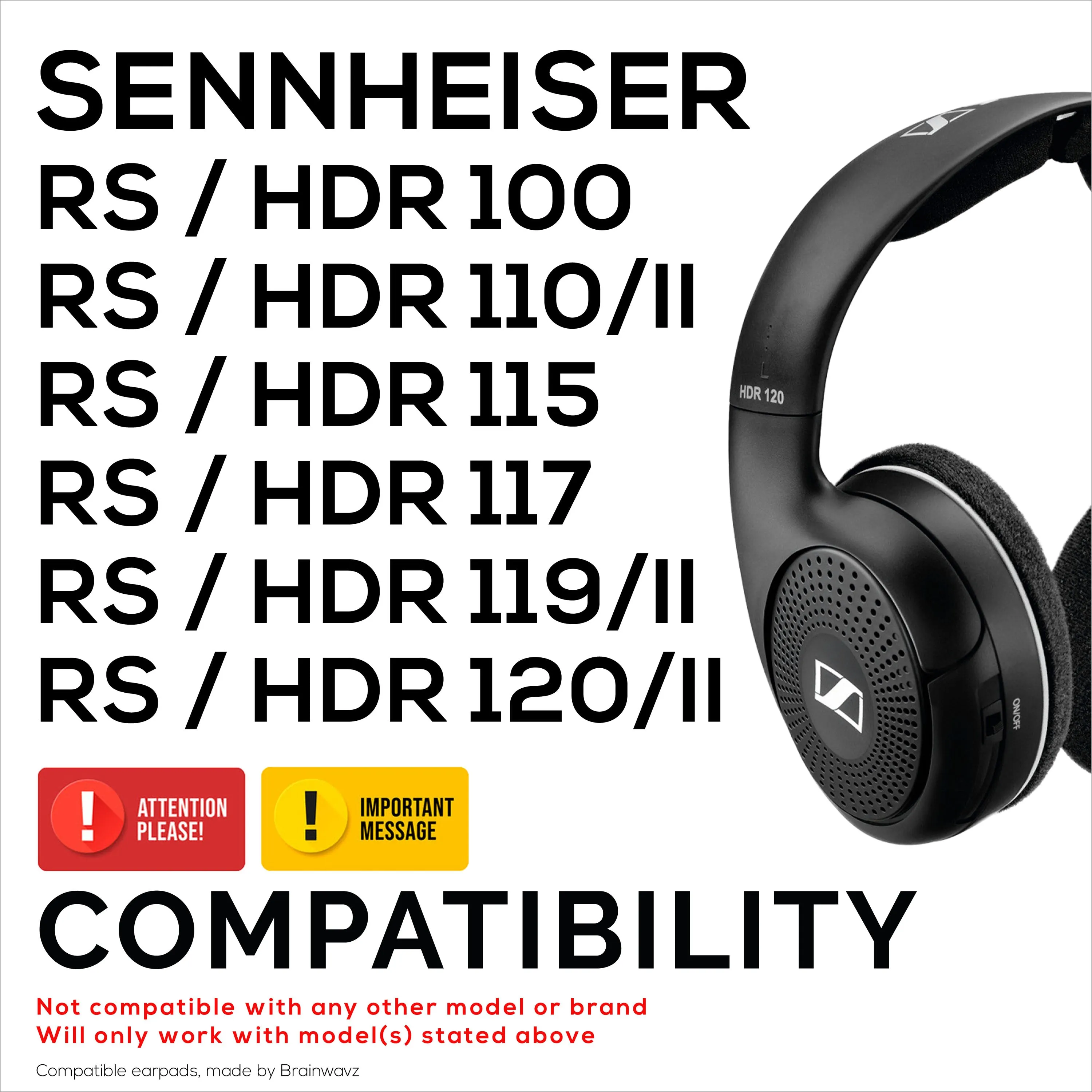 Replacement Earpads for SENNHEISER RS120, RS110, RS115, RS117, RS119 Headphones - Soft PU Leather & Foam Ear Pad - HDR 120, HDR100, HDR110, HDR117, HDR119