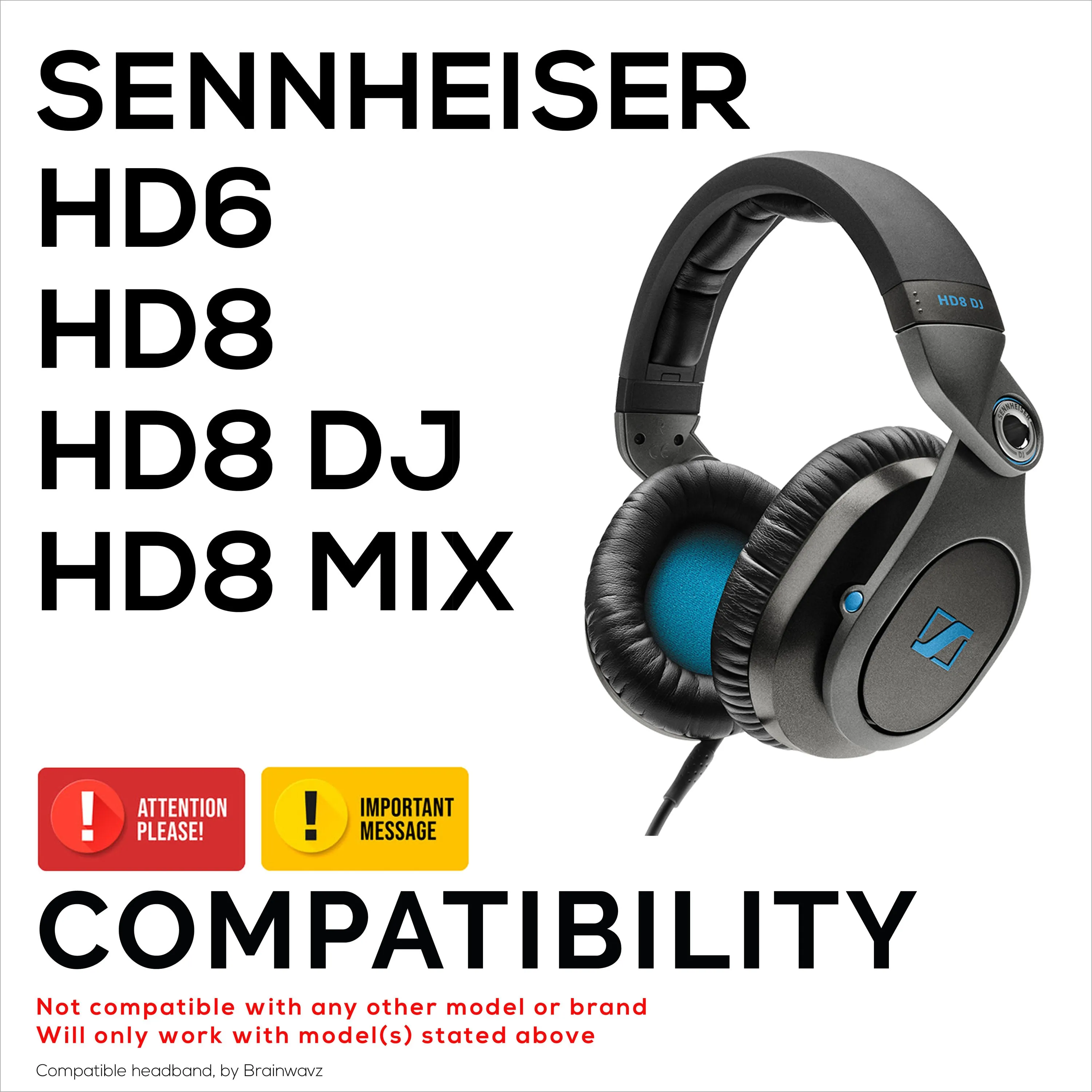 Replacement Headband for SENNHEISER HD8, HD8 DJ,HD8 MIX & HD6 Headphones - Soft PU Leather & Memory Foam Cushion Pad