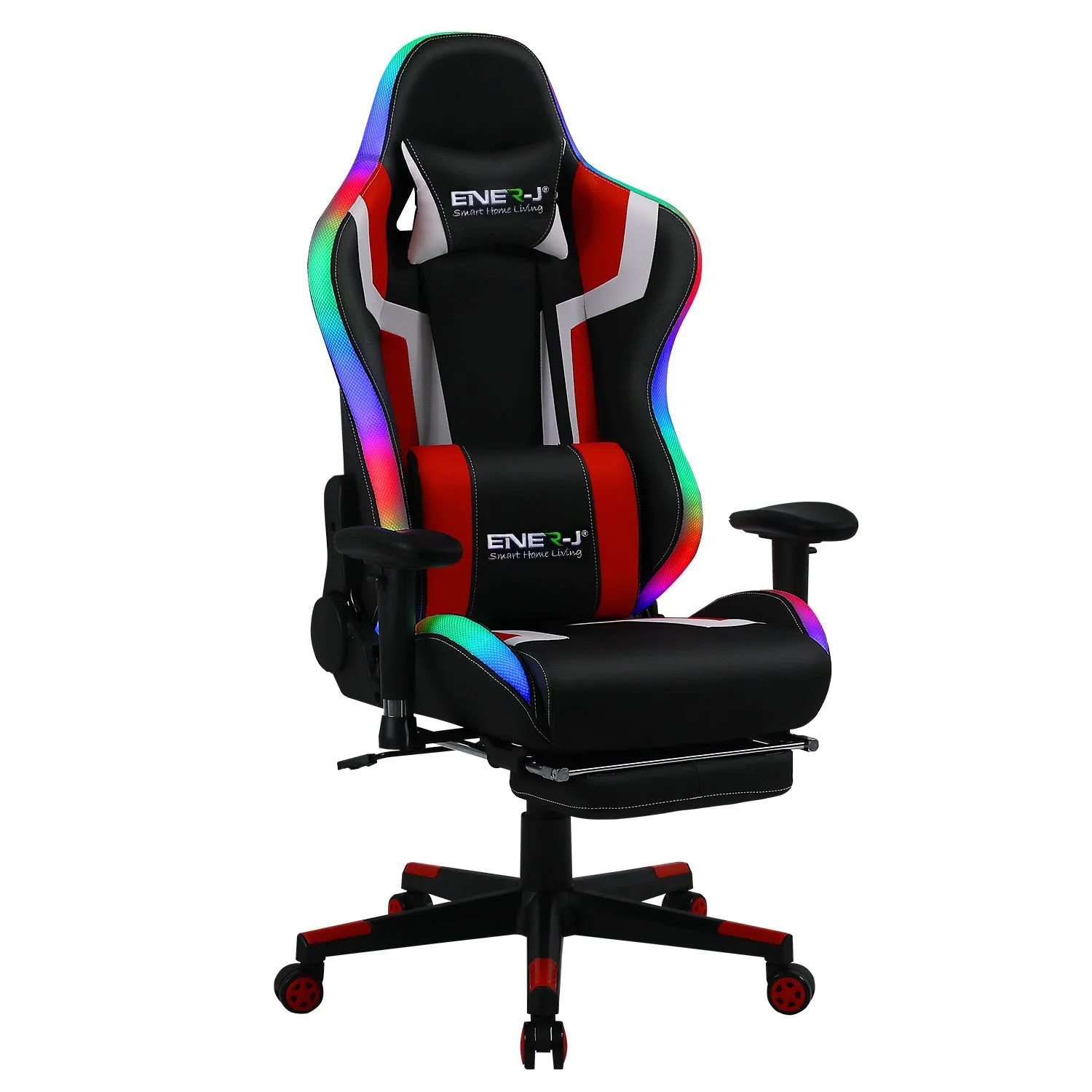 RGB Gaming Chair, LED Lights, Ergonomic Design Reclining Swivel Chair, Adjustable Armrest & Height, PU Leather High Back Office PC Chair with Lumbar Cushion and headrest