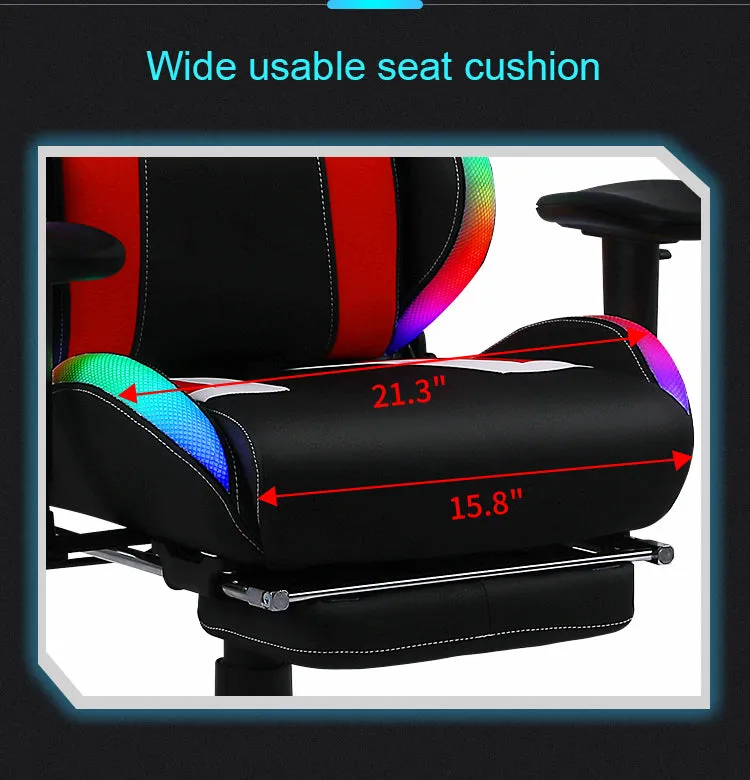 RGB Gaming Chair, LED Lights, Ergonomic Design Reclining Swivel Chair, Adjustable Armrest & Height, PU Leather High Back Office PC Chair with Lumbar Cushion and headrest